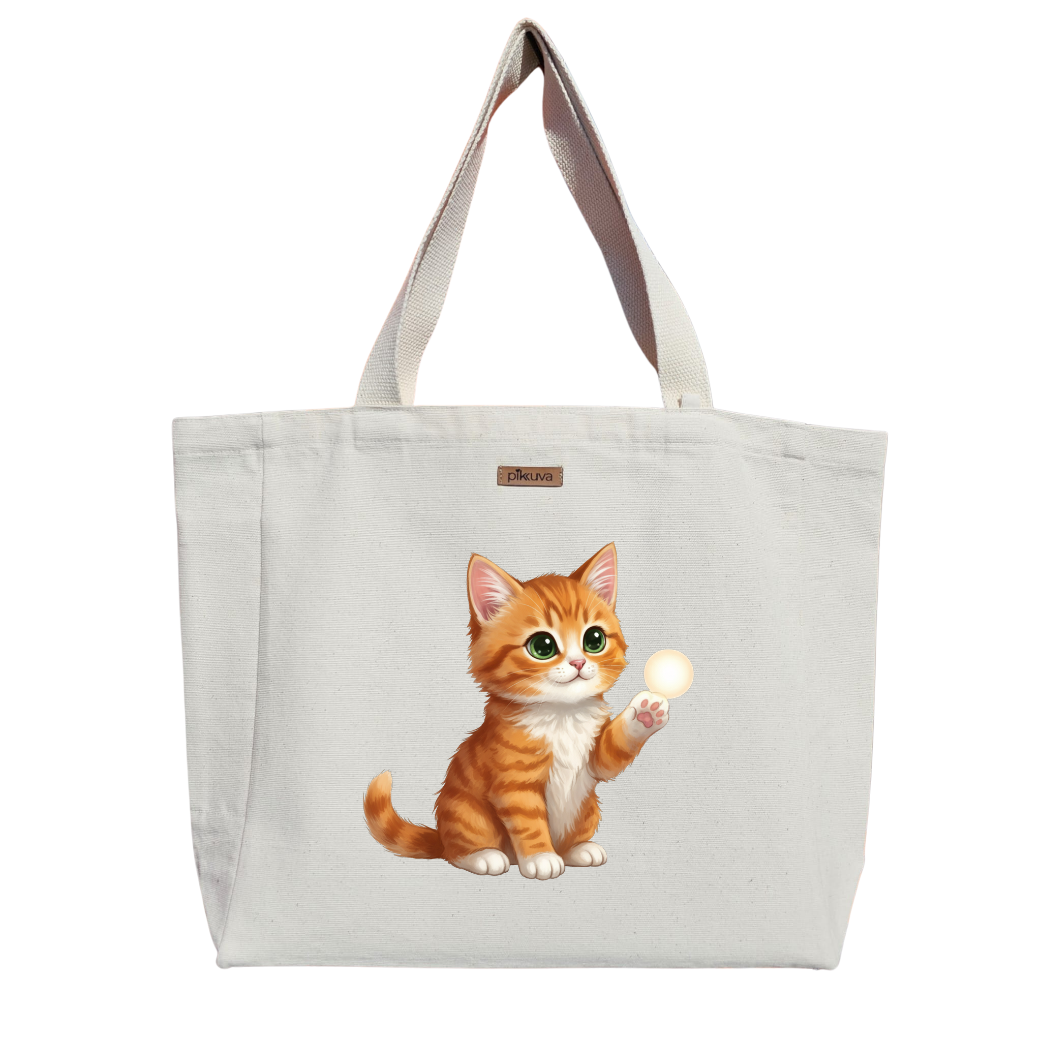 Natural Canvas Tote Bag, Natural Handle, White Velcro, Water Bottle Holder — 20x24