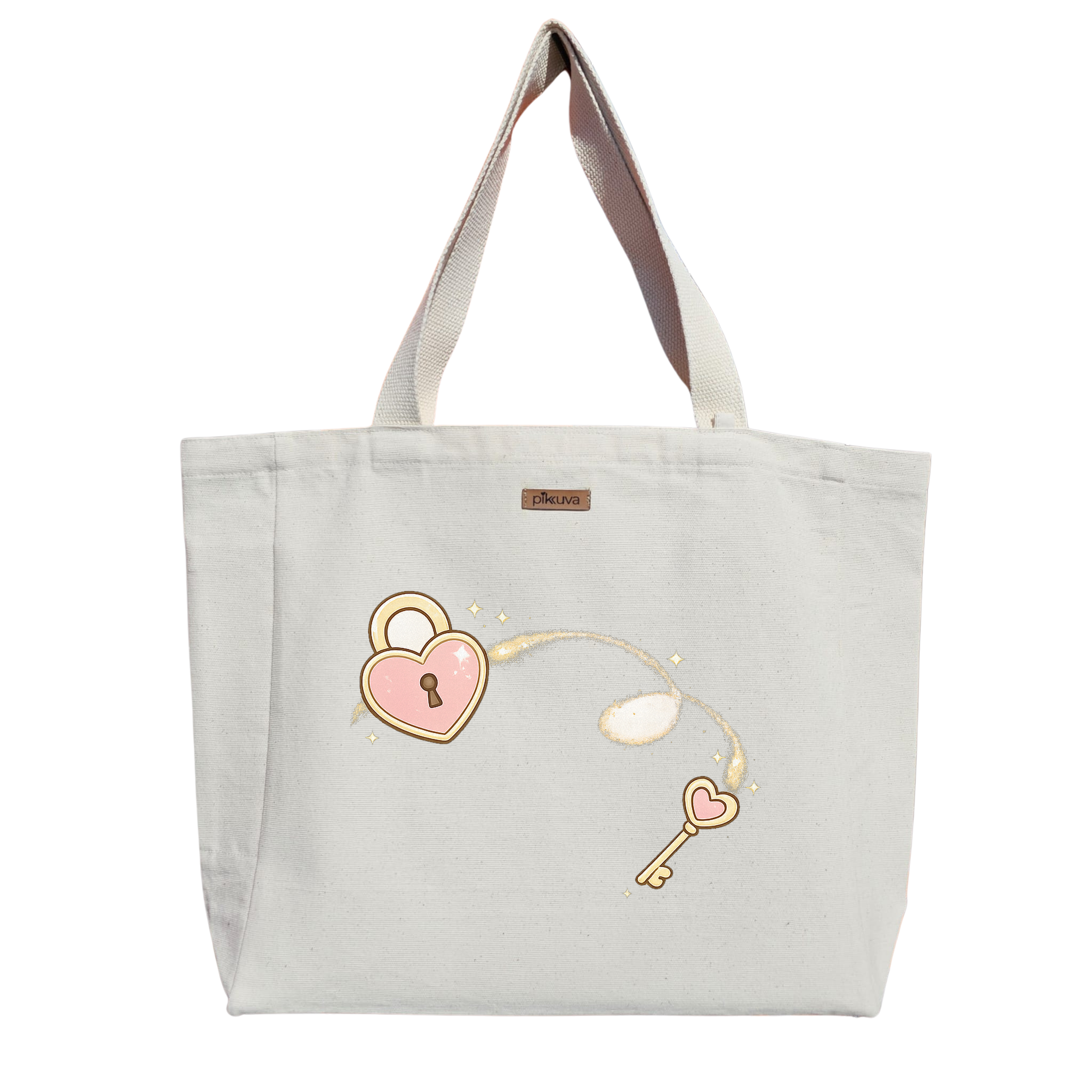 Natural Canvas Tote Bag, Natural Handle, White Velcro, Water Bottle Holder — 24x20