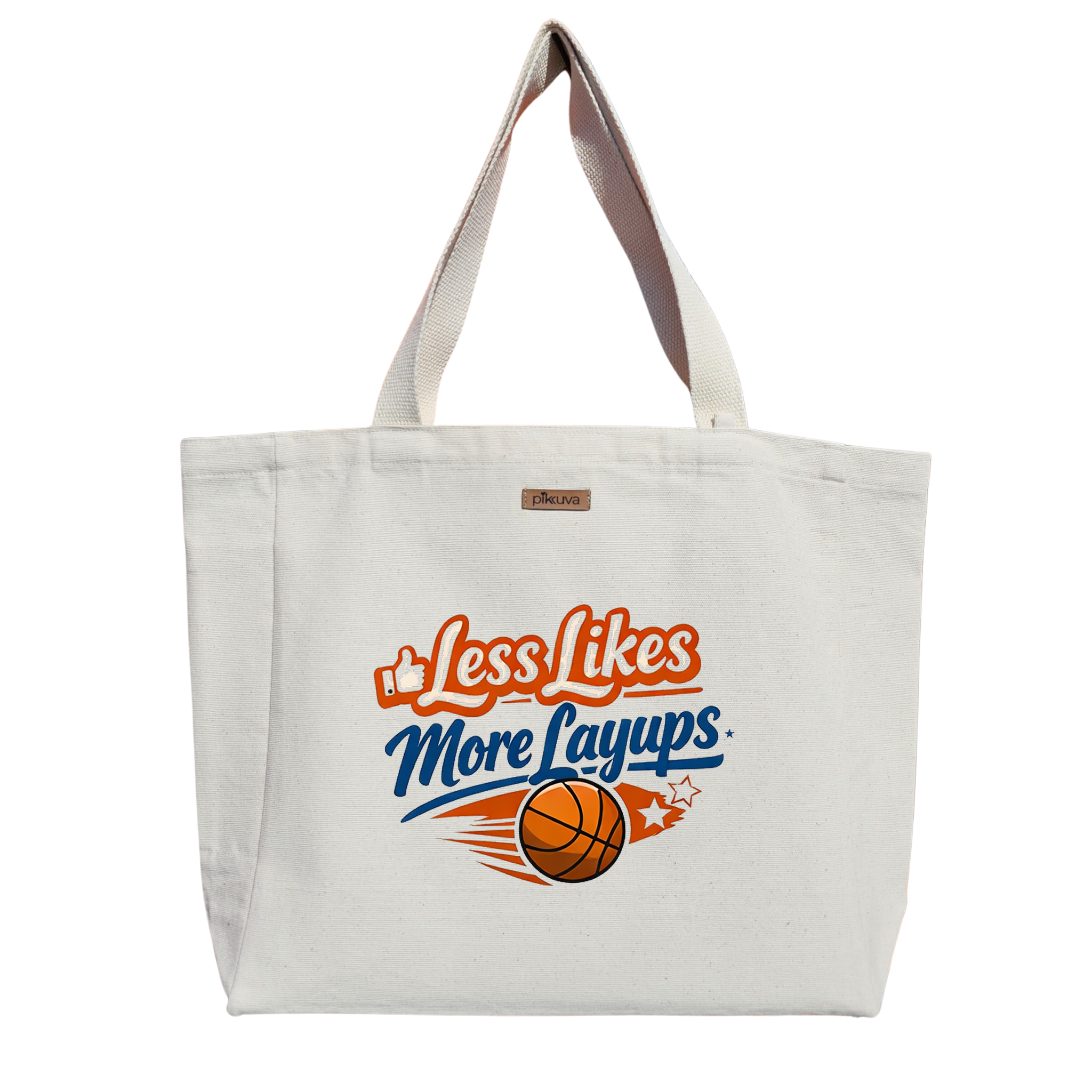Turuncu Basketbol Temalı Logo Modern Baskılı Naturel Kanvas Bez Çanta Sap Beyaz Cırt Cırtlı Suluk Tutuculu