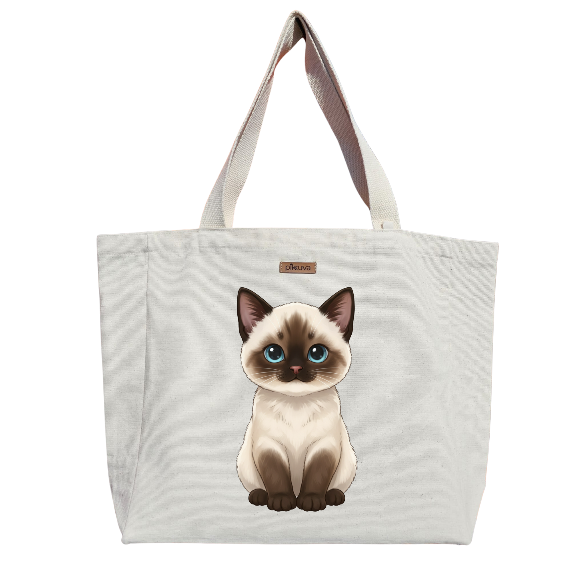 Natural Canvas Tote Bag, Natural Handle, White Velcro, Water Bottle Holder — 20x24