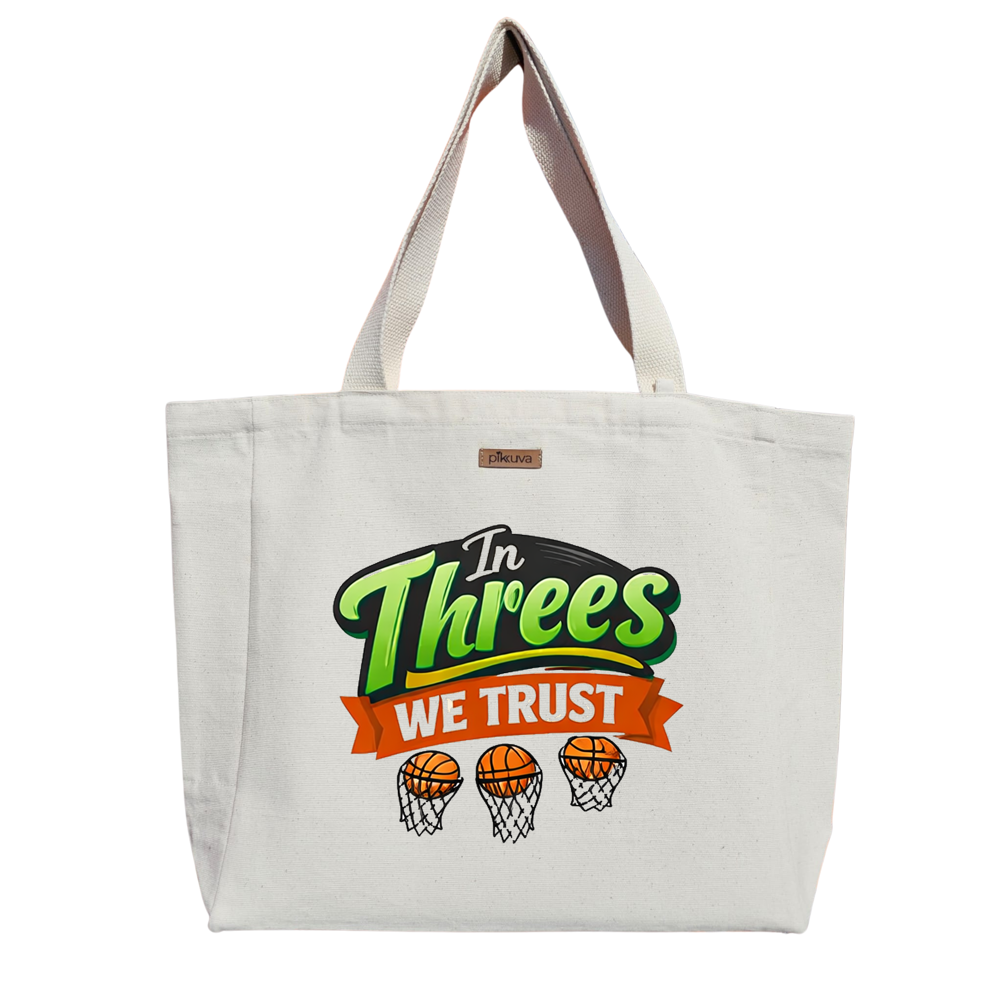 Natural Canvas Tote Bag, Natural Handle, White Velcro, Water Bottle Holder — 24x20