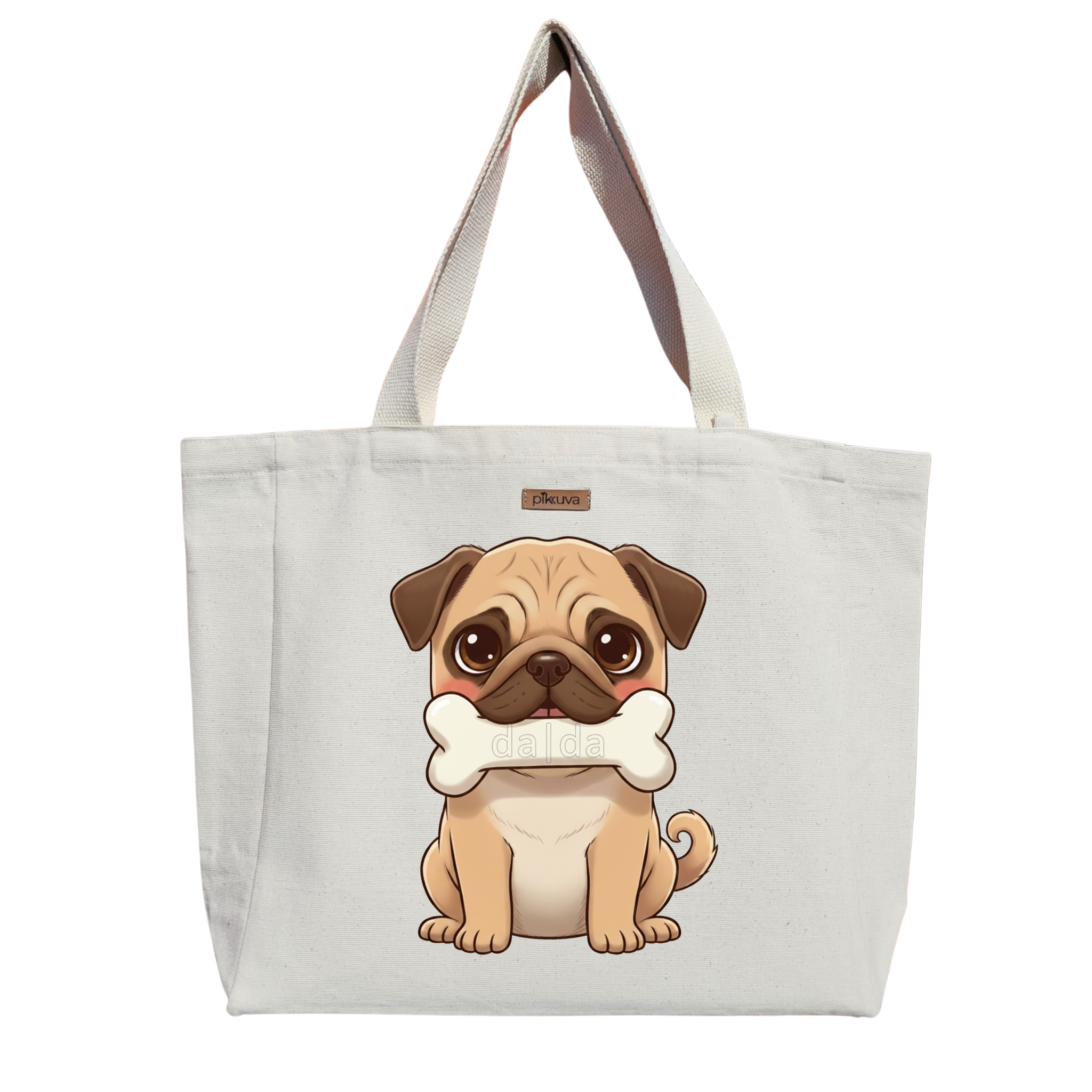 Natural Canvas Tote Bag, Natural Handle, White Velcro, Water Bottle Holder — 20x24