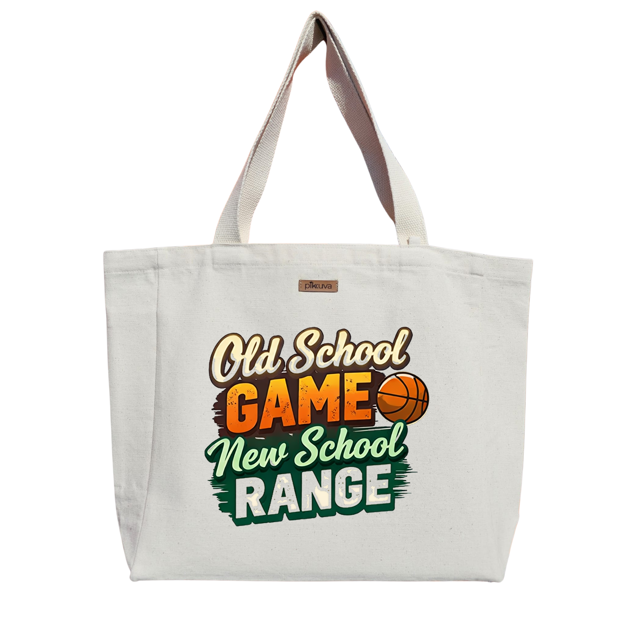 Natural Canvas Tote Bag, Natural Handle, White Velcro, Water Bottle Holder — 24x20