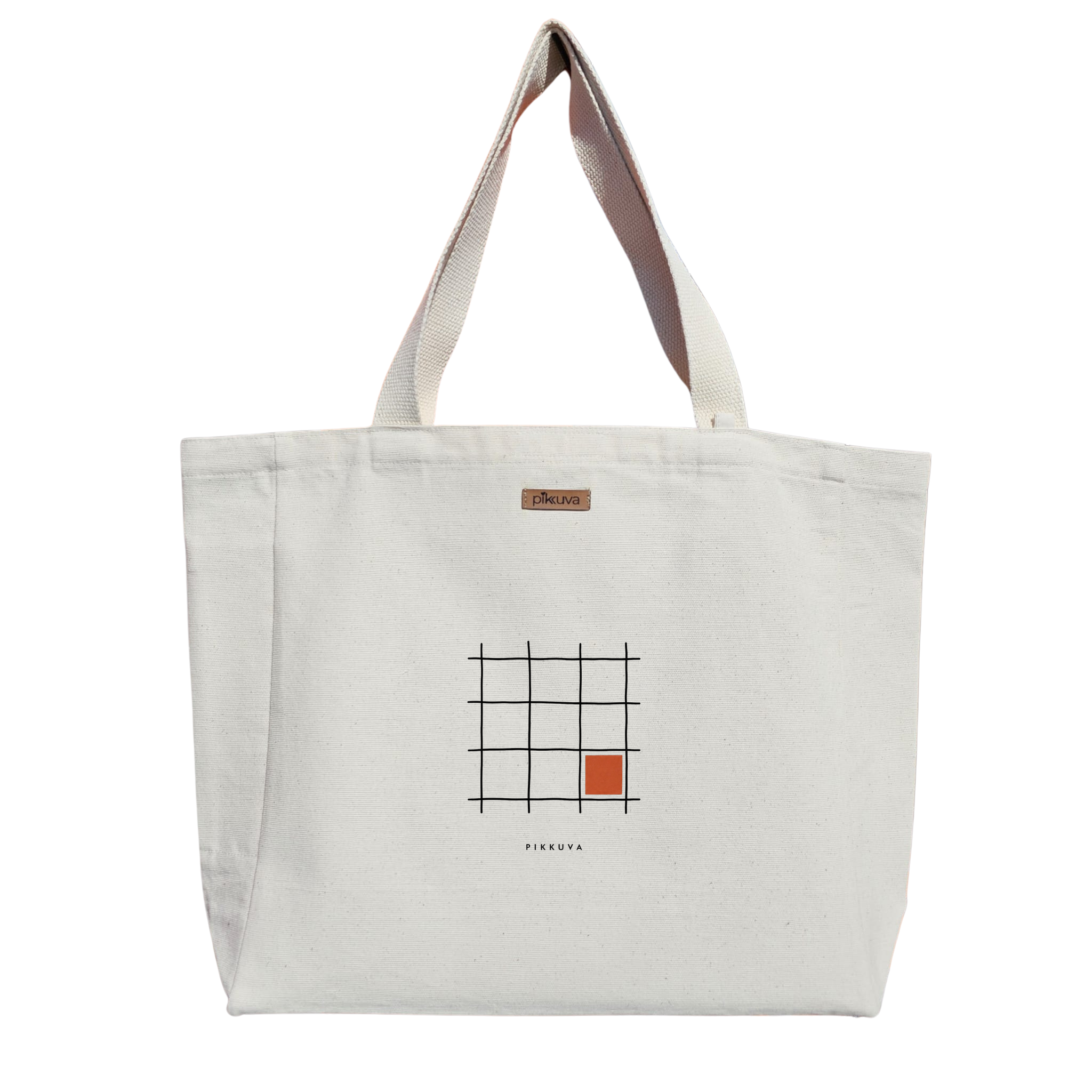 Natural Canvas Tote Bag, Natural Handle, White Velcro, Water Bottle Holder