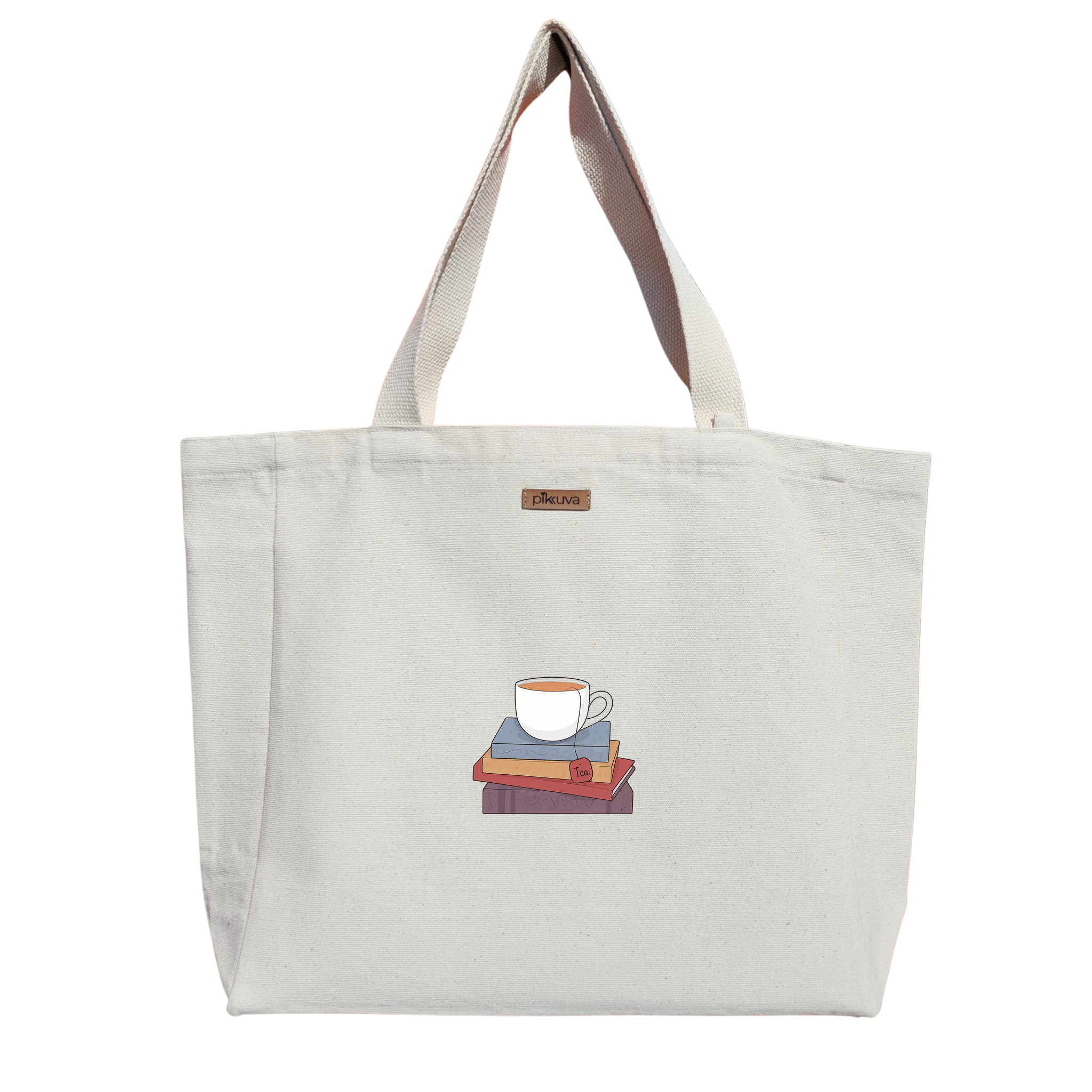Natural Canvas Tote Bag, Natural Handle, White Velcro, Water Bottle Holder