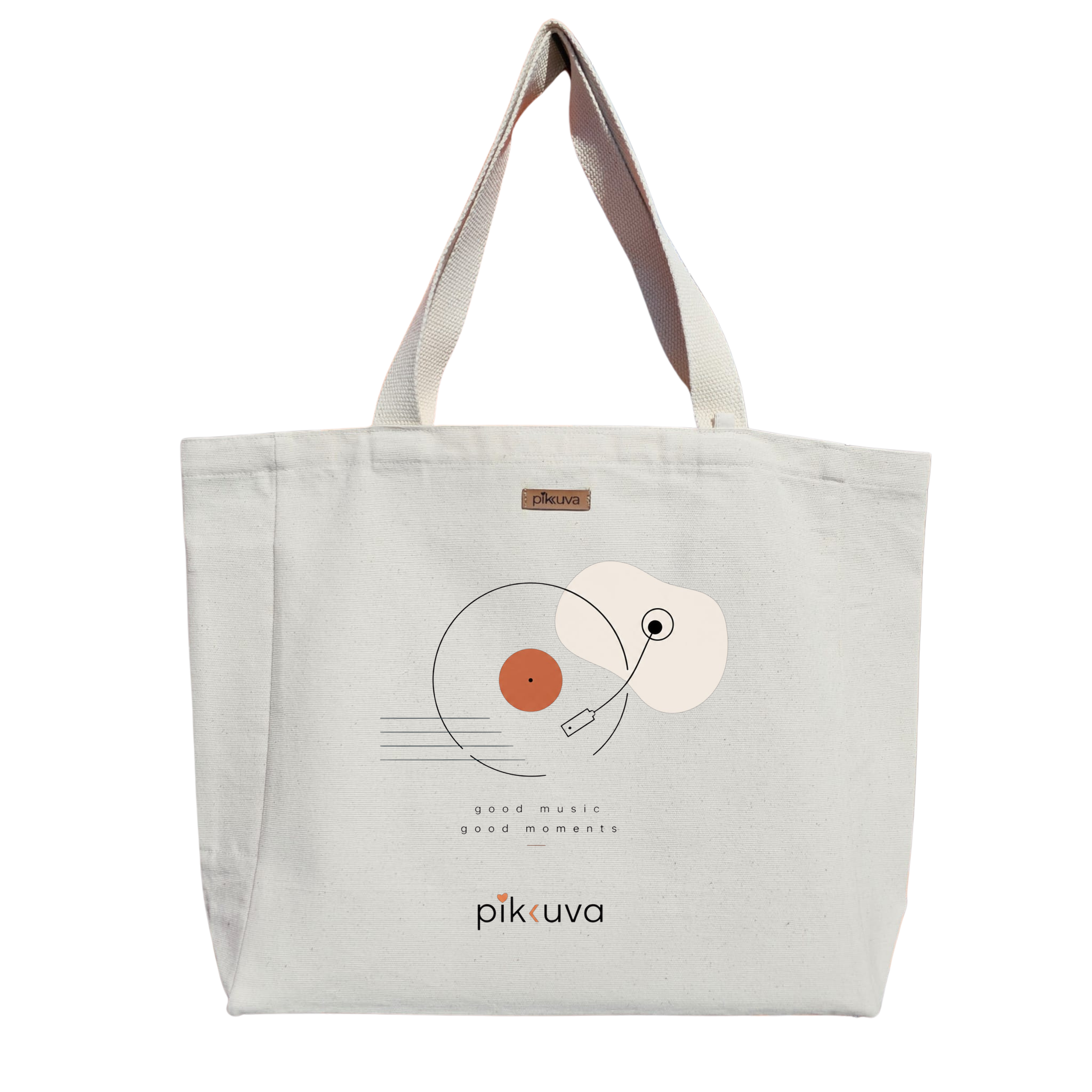 Natural Canvas Tote Bag, Natural Handle, White Velcro, Water Bottle Holder — 20x24