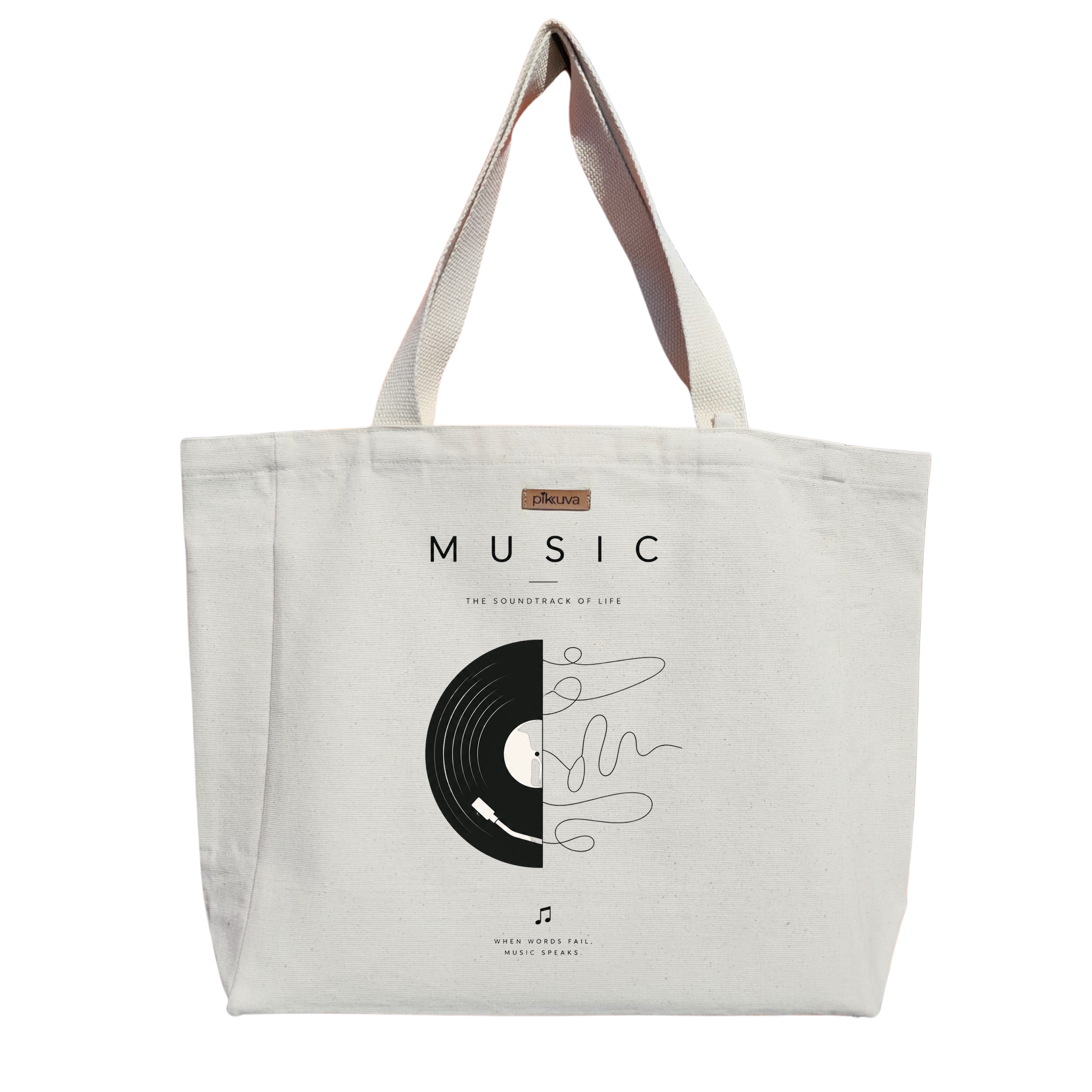 Natural Canvas Tote Bag, Natural Handle, White Velcro, Water Bottle Holder — 20x24