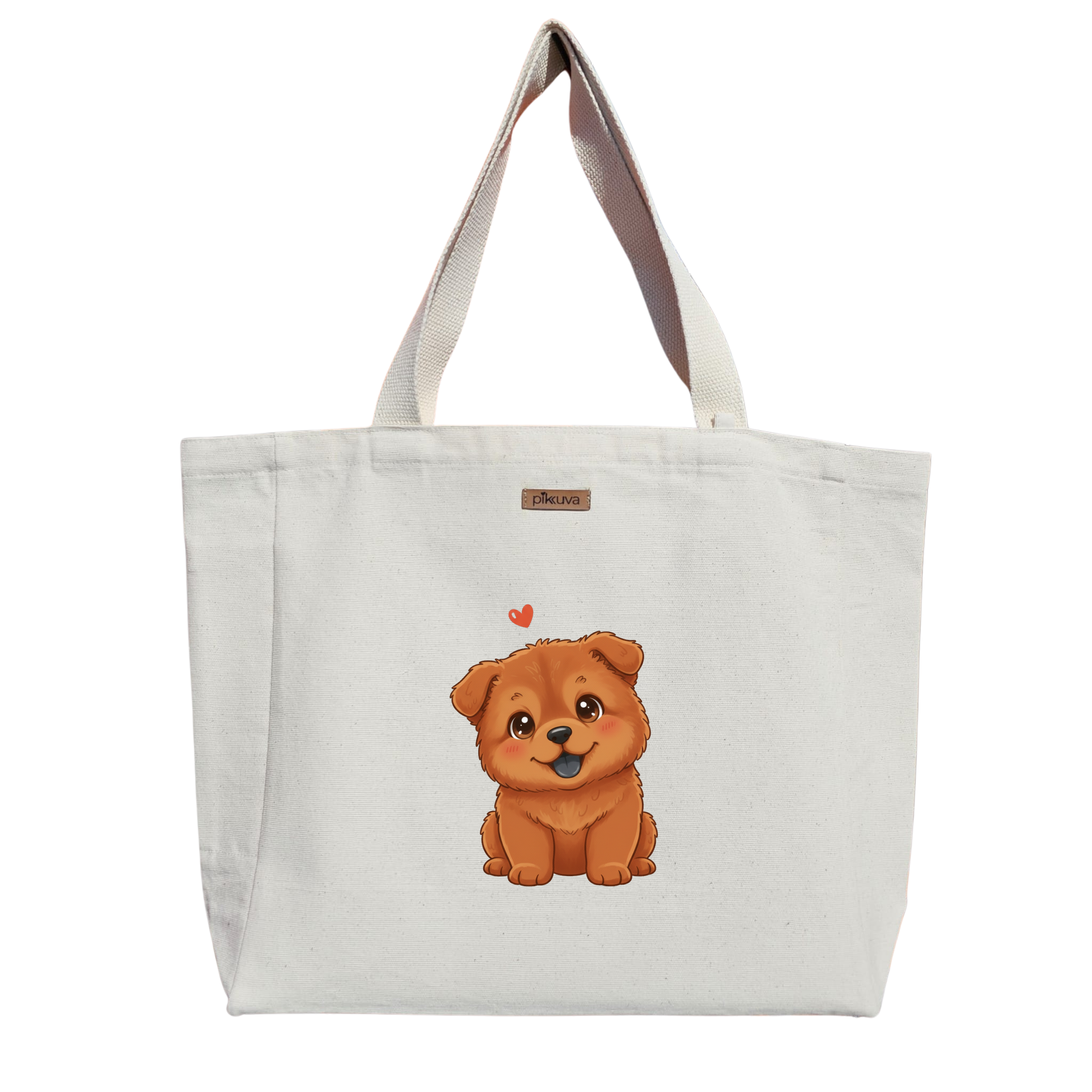 Sevimli Kahverengi Yavru Köpek Cute brown puppy Baskılı Naturel Kanvas Bez Çanta Sap Beyaz Cırt Cırtlı Suluk Tutuculu — 12x20