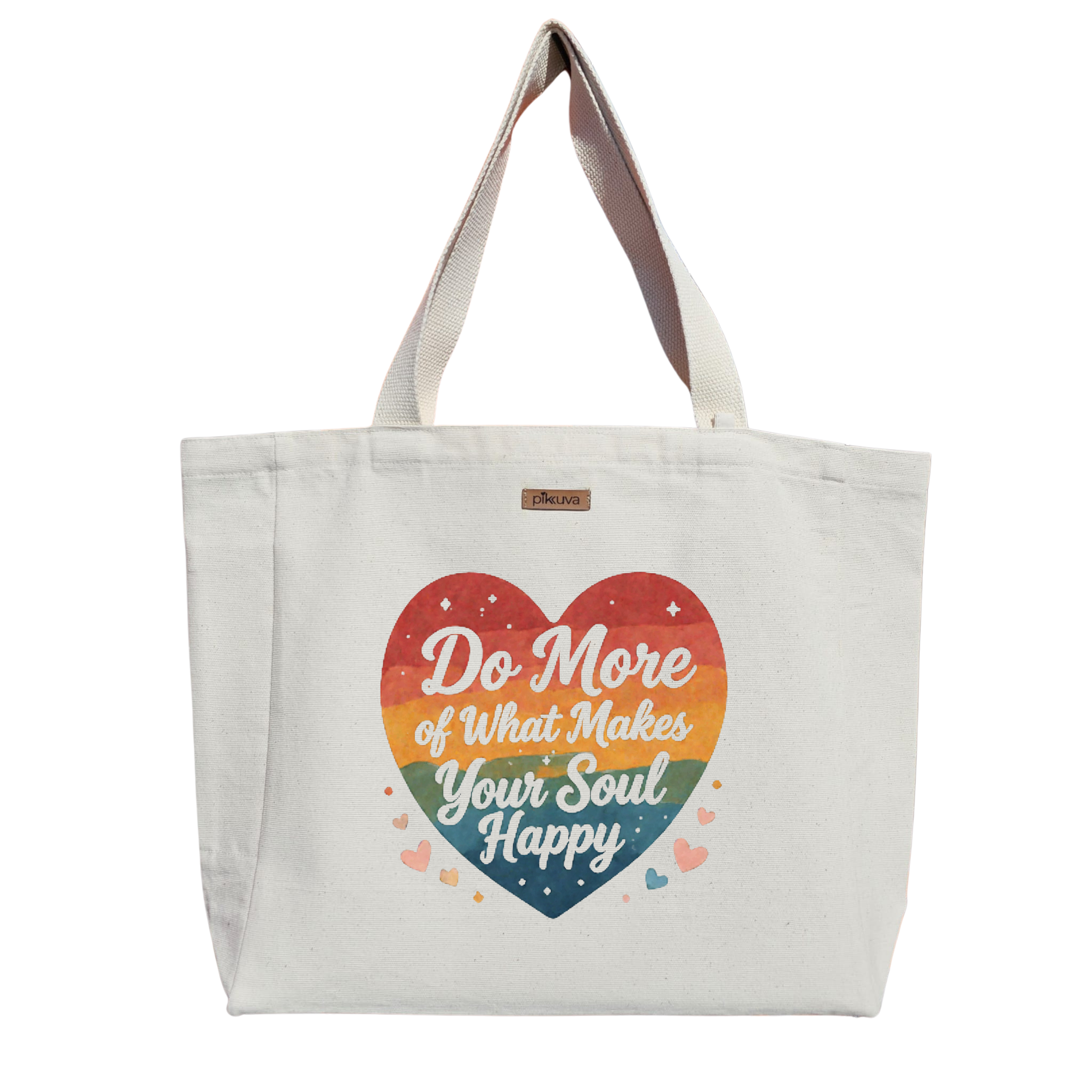 Natural Canvas Tote Bag, Natural Handle, White Velcro, Water Bottle Holder