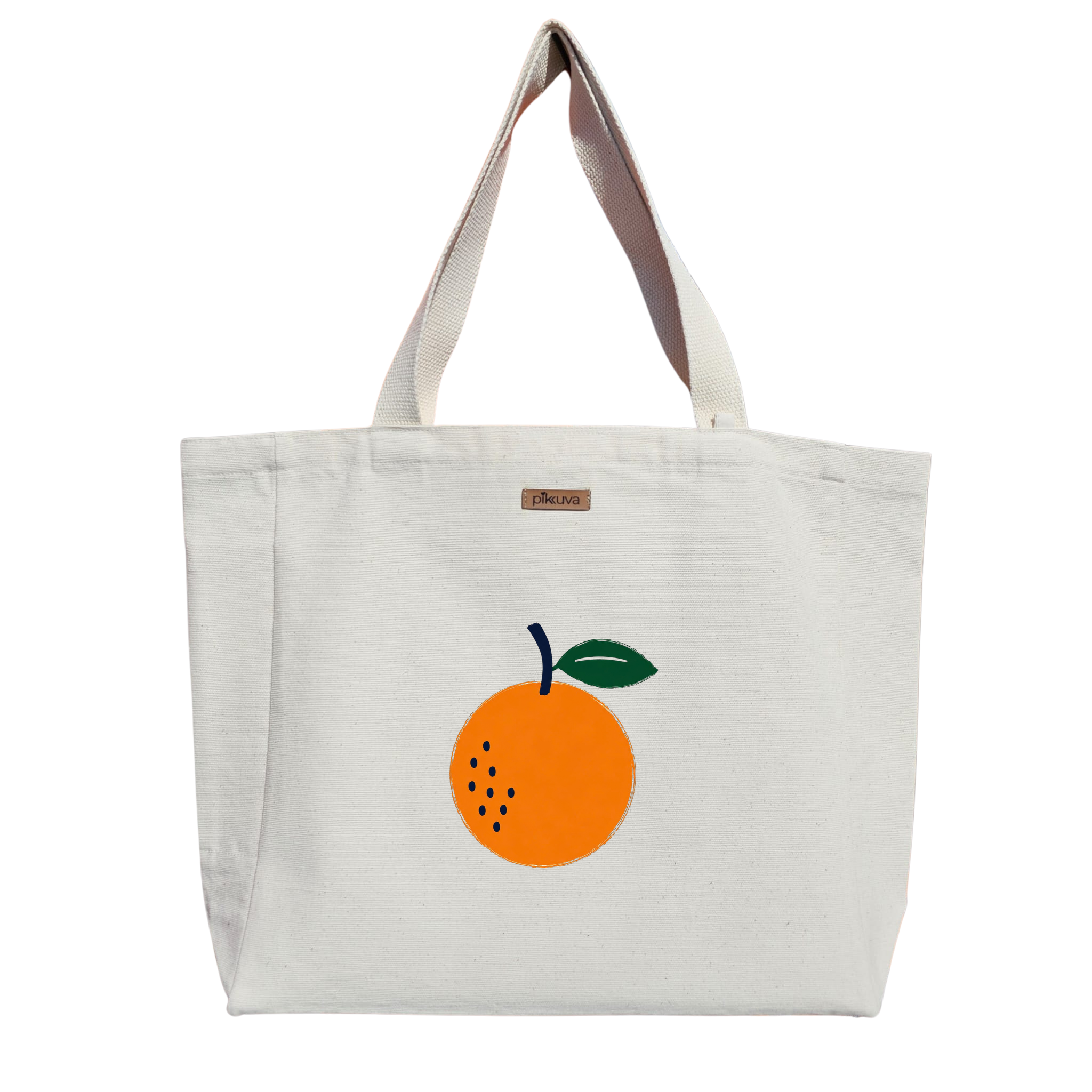 Natural Canvas Tote Bag, Natural Handle, White Velcro, Water Bottle Holder — 12x20