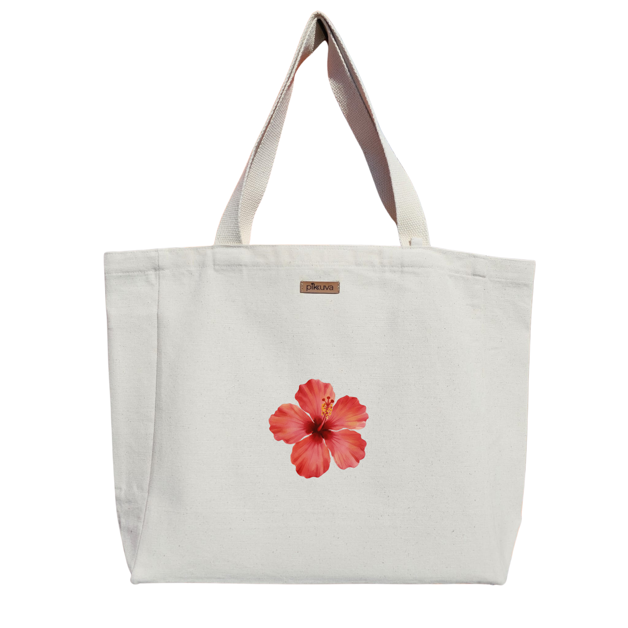 Natural Canvas Tote Bag, Natural Handle, White Velcro, Water Bottle Holder