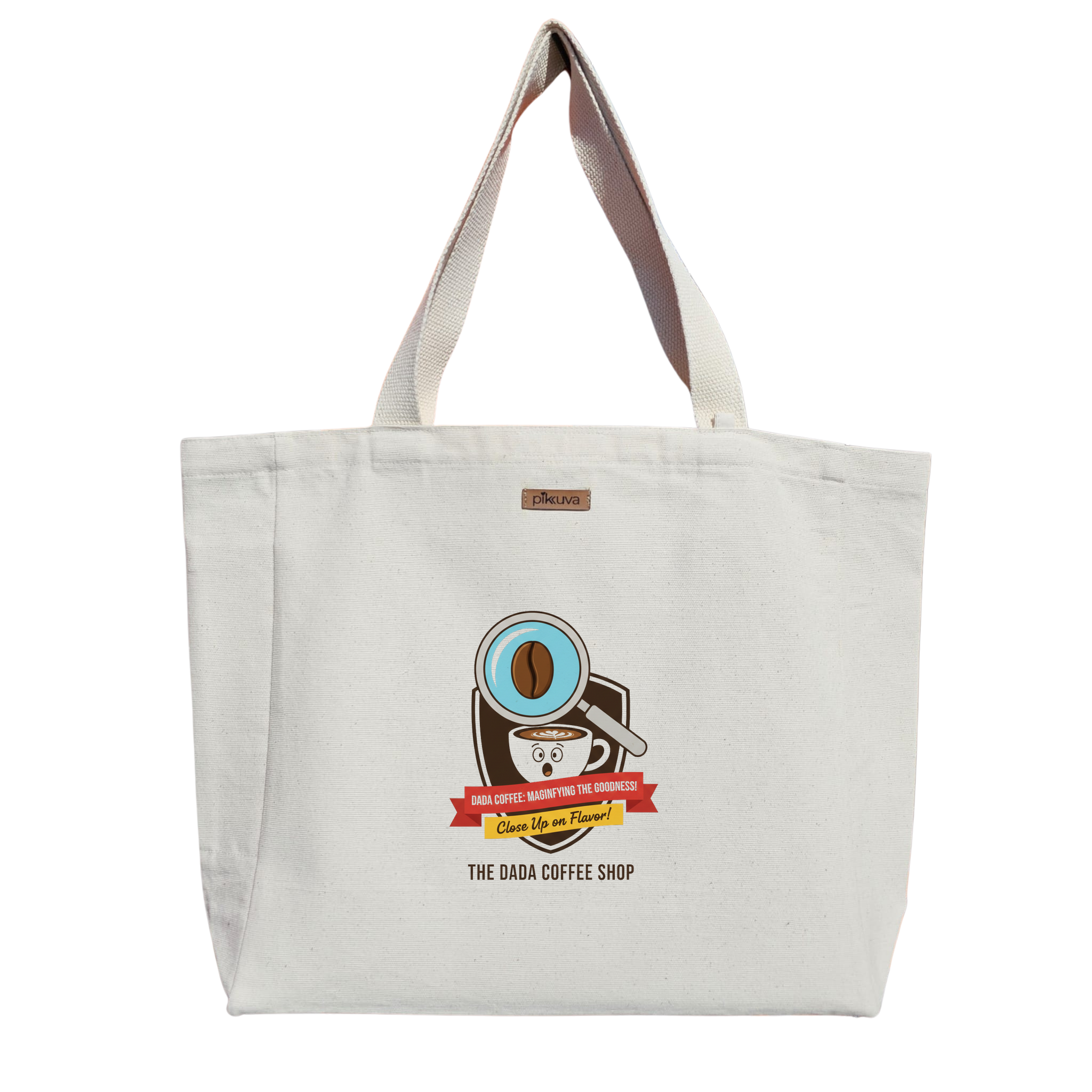 Natural Canvas Tote Bag, Natural Handle, White Velcro, Water Bottle Holder — 12x20