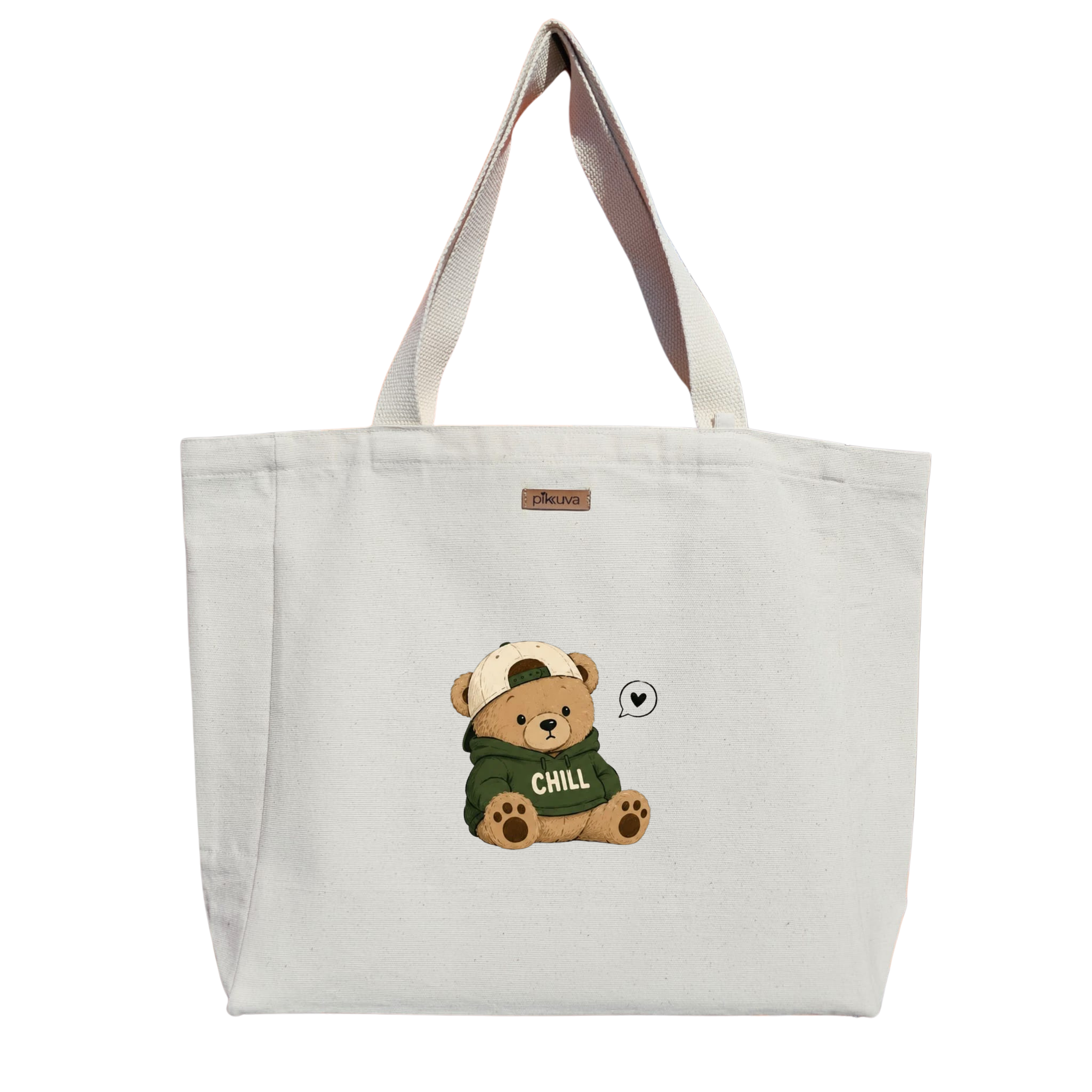 Natural Canvas Tote Bag, Natural Handle, White Velcro, Water Bottle Holder — 12x20