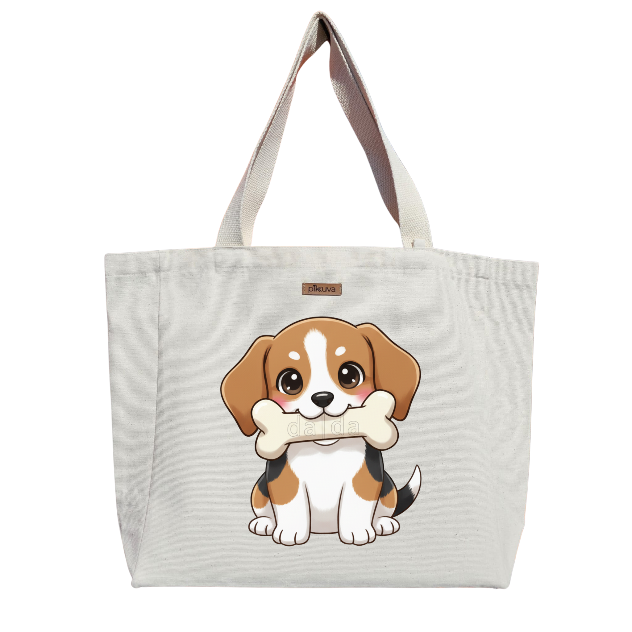 Natural Canvas Tote Bag, Natural Handle, White Velcro, Water Bottle Holder — 20x24