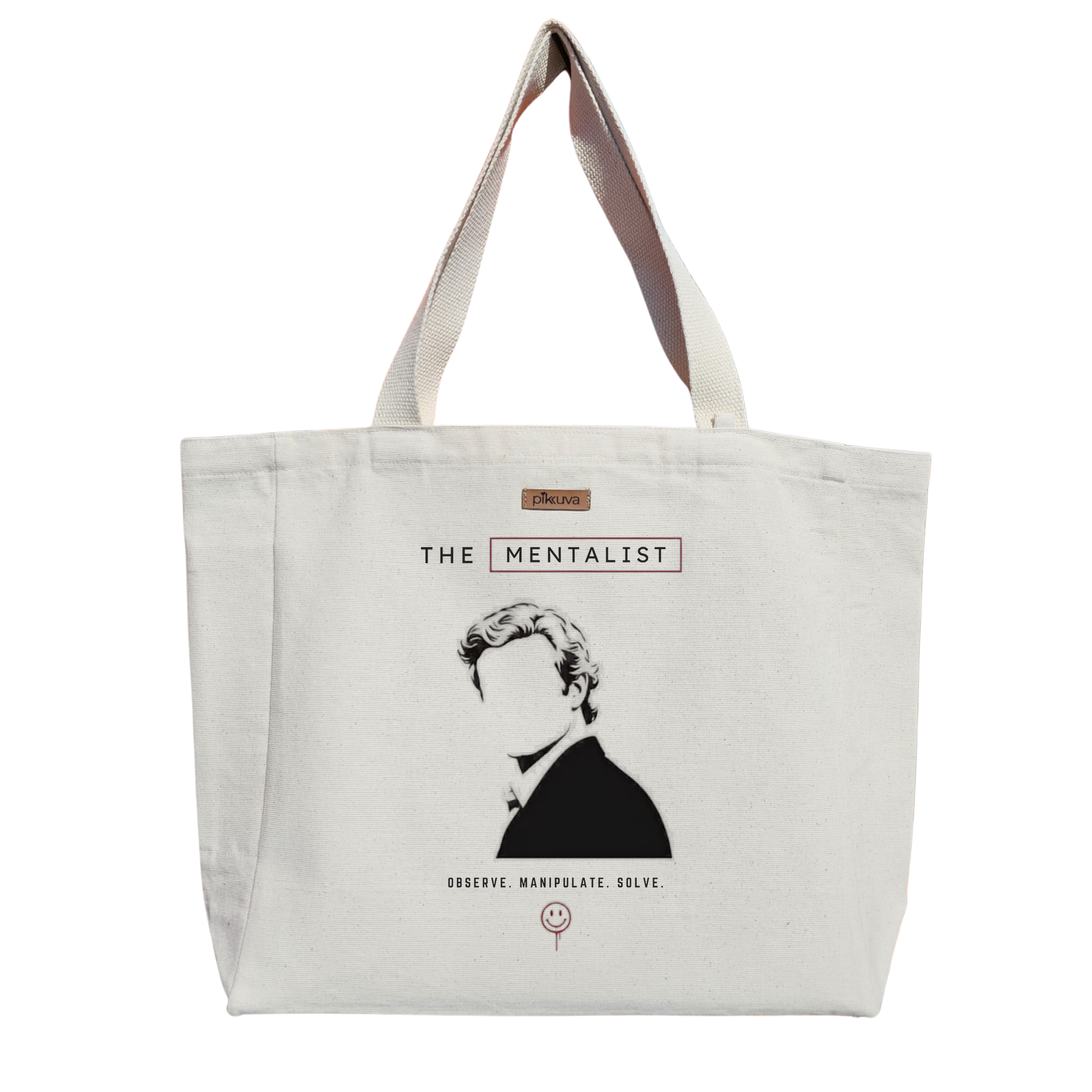Natural Canvas Tote Bag, Natural Handle, White Velcro, Water Bottle Holder — 20x24