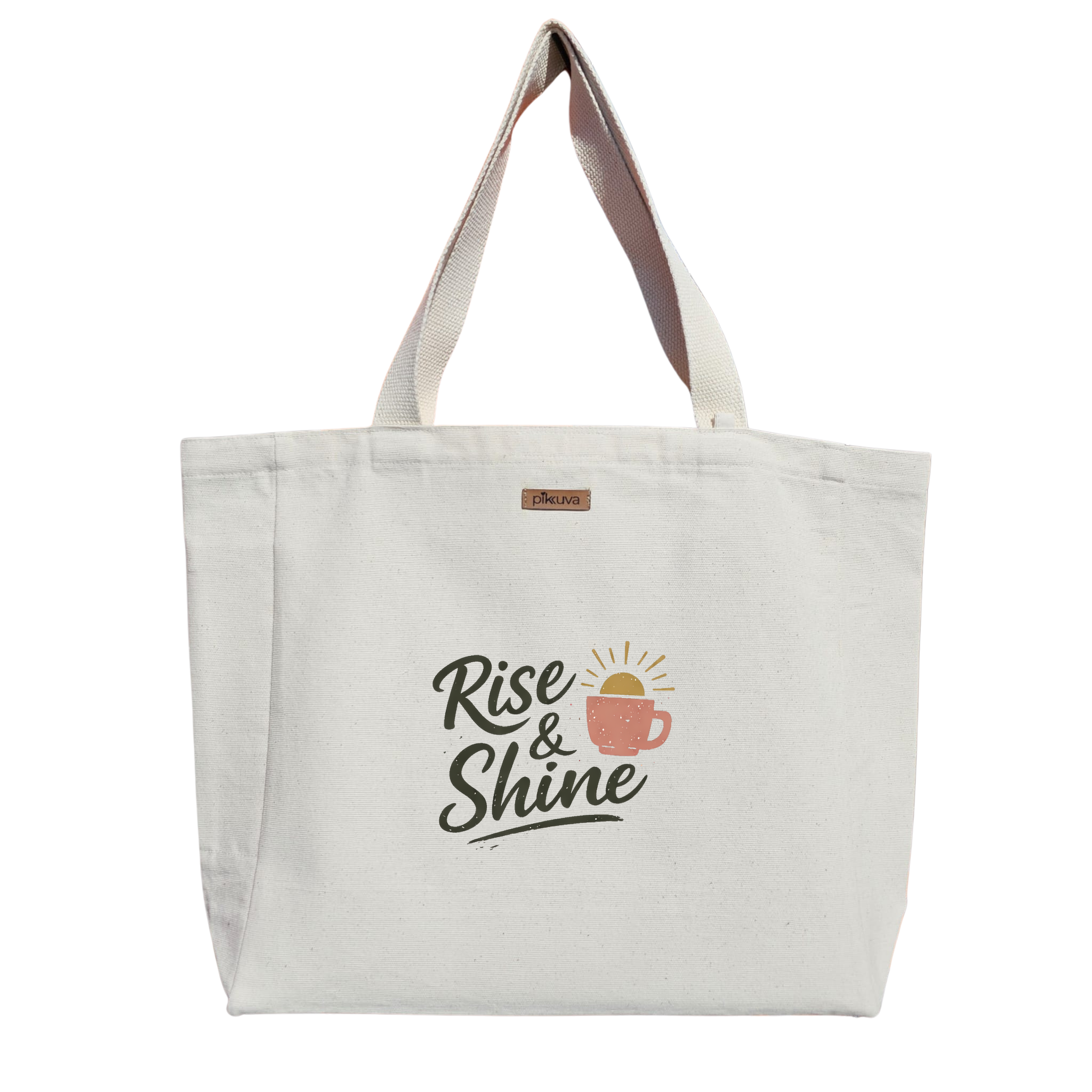Natural Canvas Tote Bag, Natural Handle, White Velcro, Water Bottle Holder
