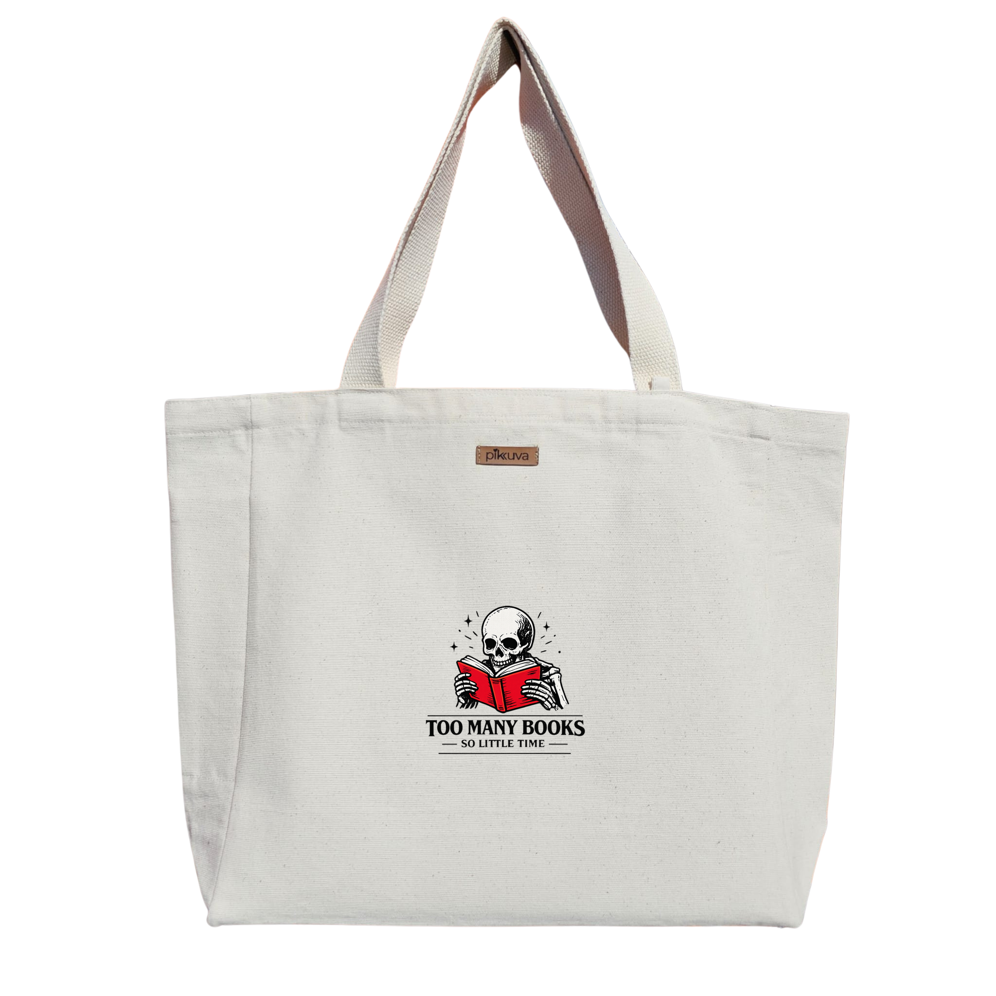 Natural Canvas Tote Bag, Natural Handle, White Velcro, Water Bottle Holder