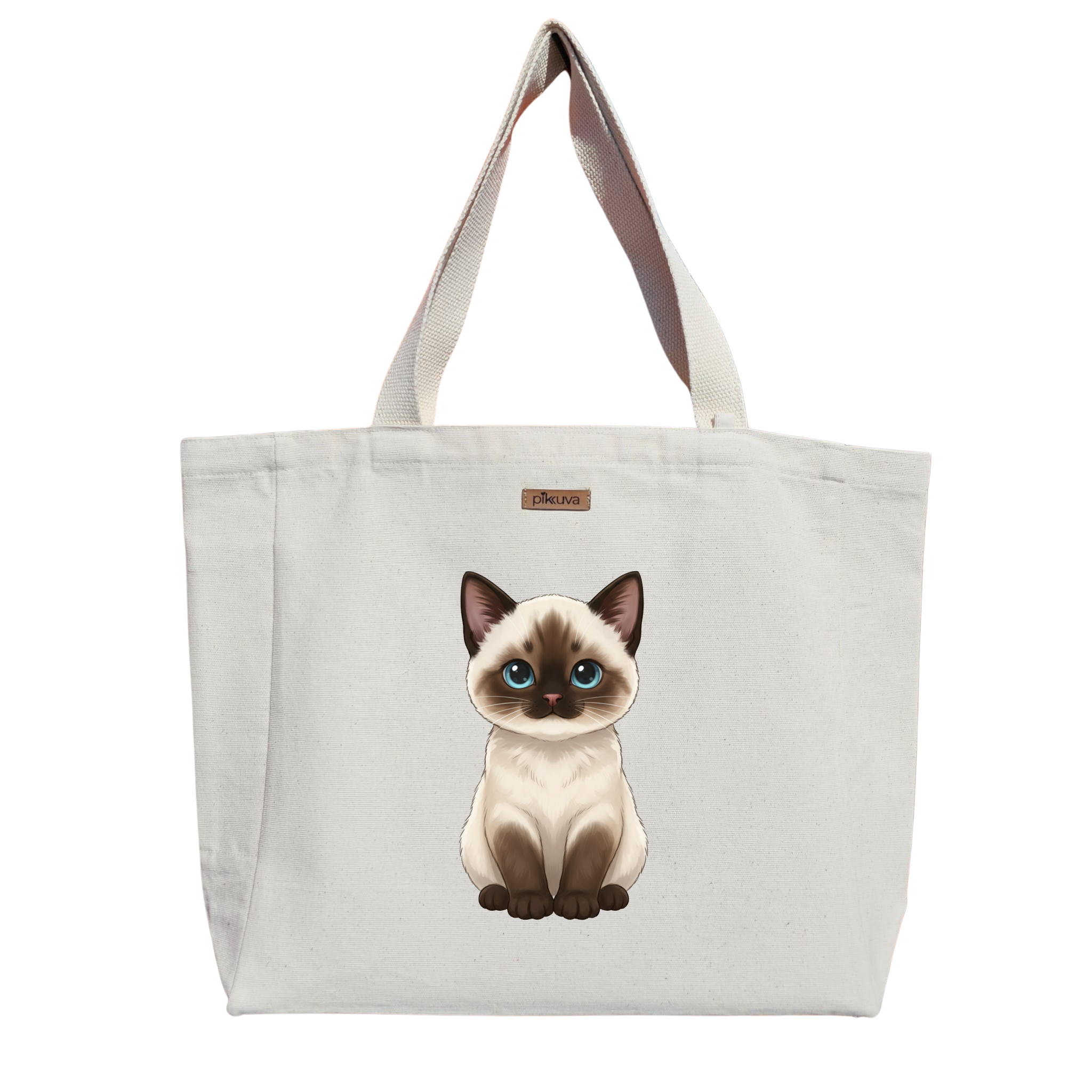 Natural Canvas Tote Bag, Natural Handle, White Velcro, Water Bottle Holder — 12x20