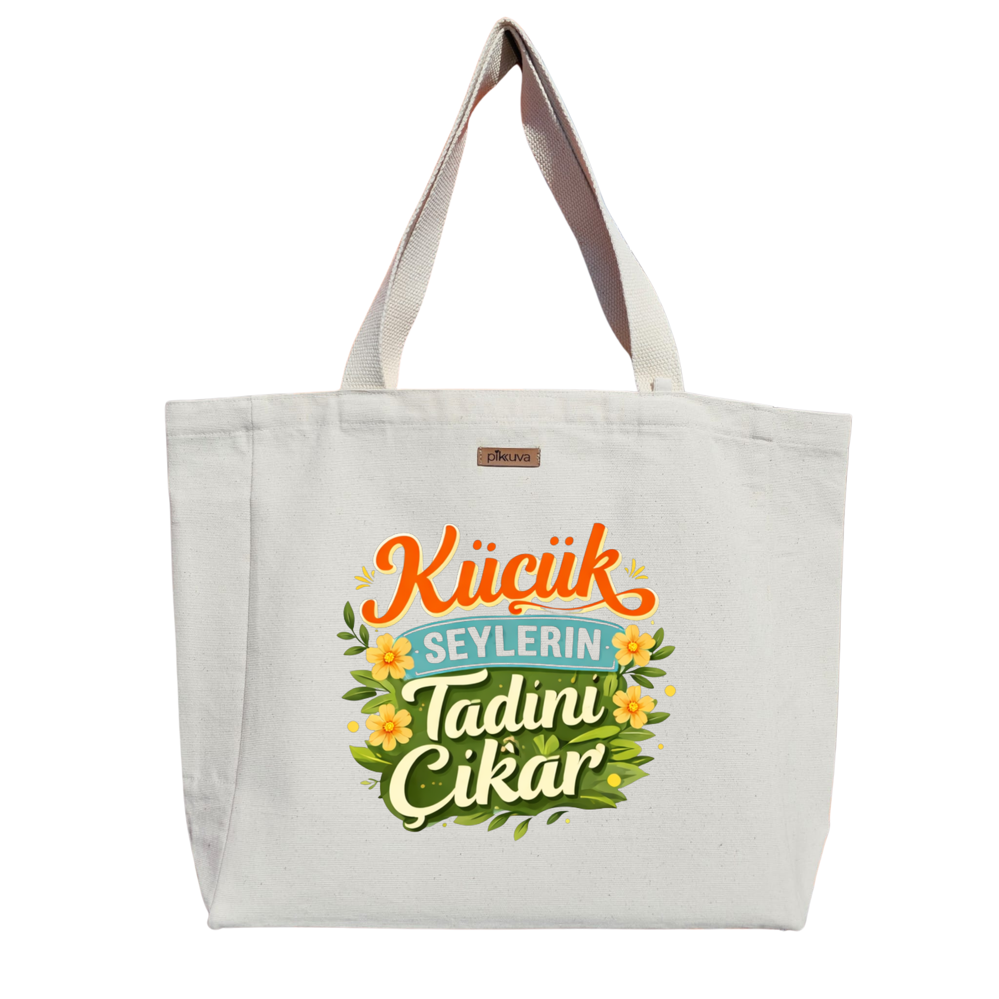 Natural Canvas Tote Bag, Natural Handle, White Velcro, Water Bottle Holder