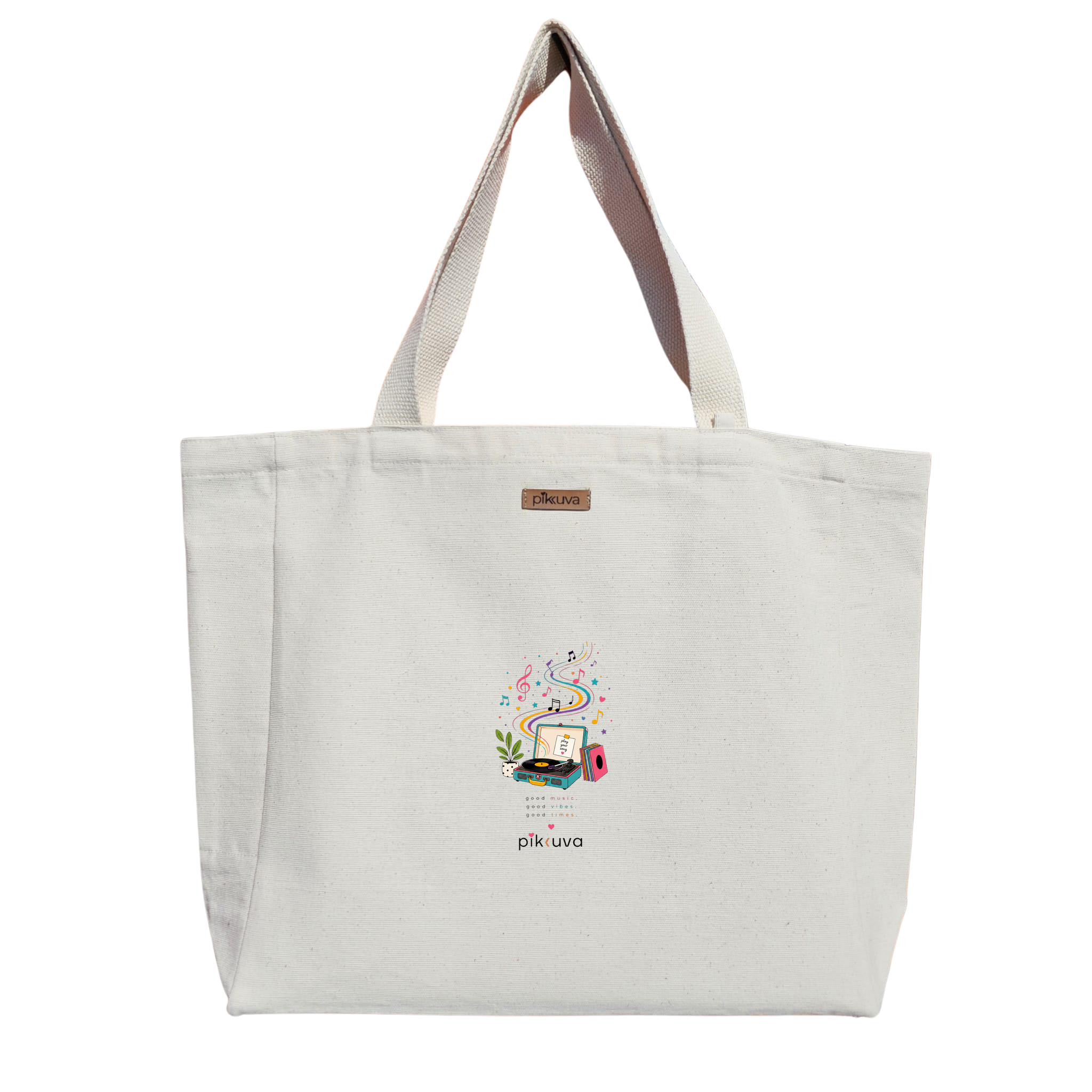 Natural Canvas Tote Bag, Natural Handle, White Velcro, Water Bottle Holder