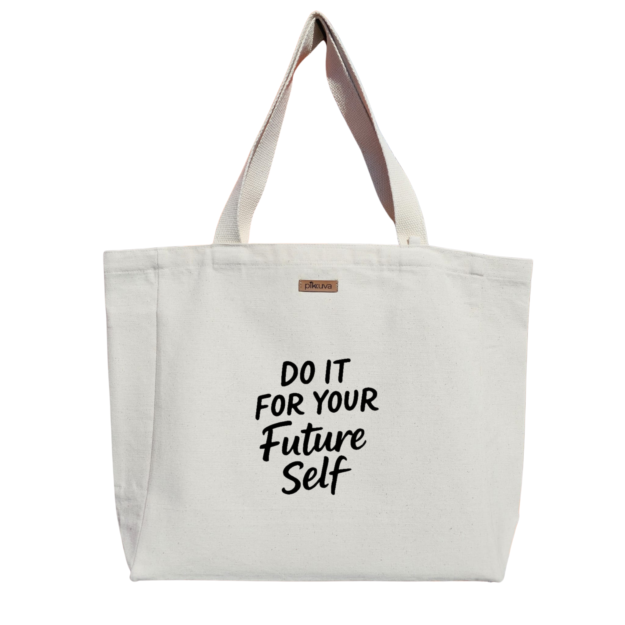 Siyah Logo Gelecek İçin Yazı Stili Modern Bunu Geleceğiniz Yapın Baskılı Naturel Kanvas Bez Çanta Sap Beyaz Cırt Cırtlı Suluk Tutuculu