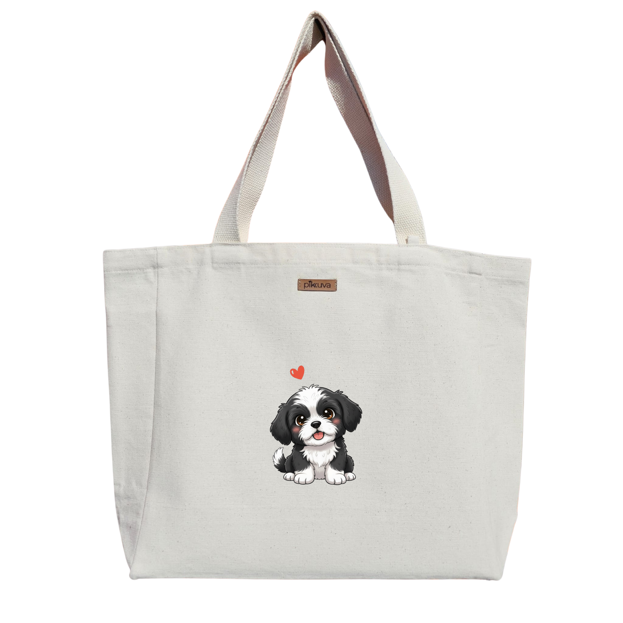 Natural Canvas Tote Bag, Natural Handle, White Velcro, Water Bottle Holder