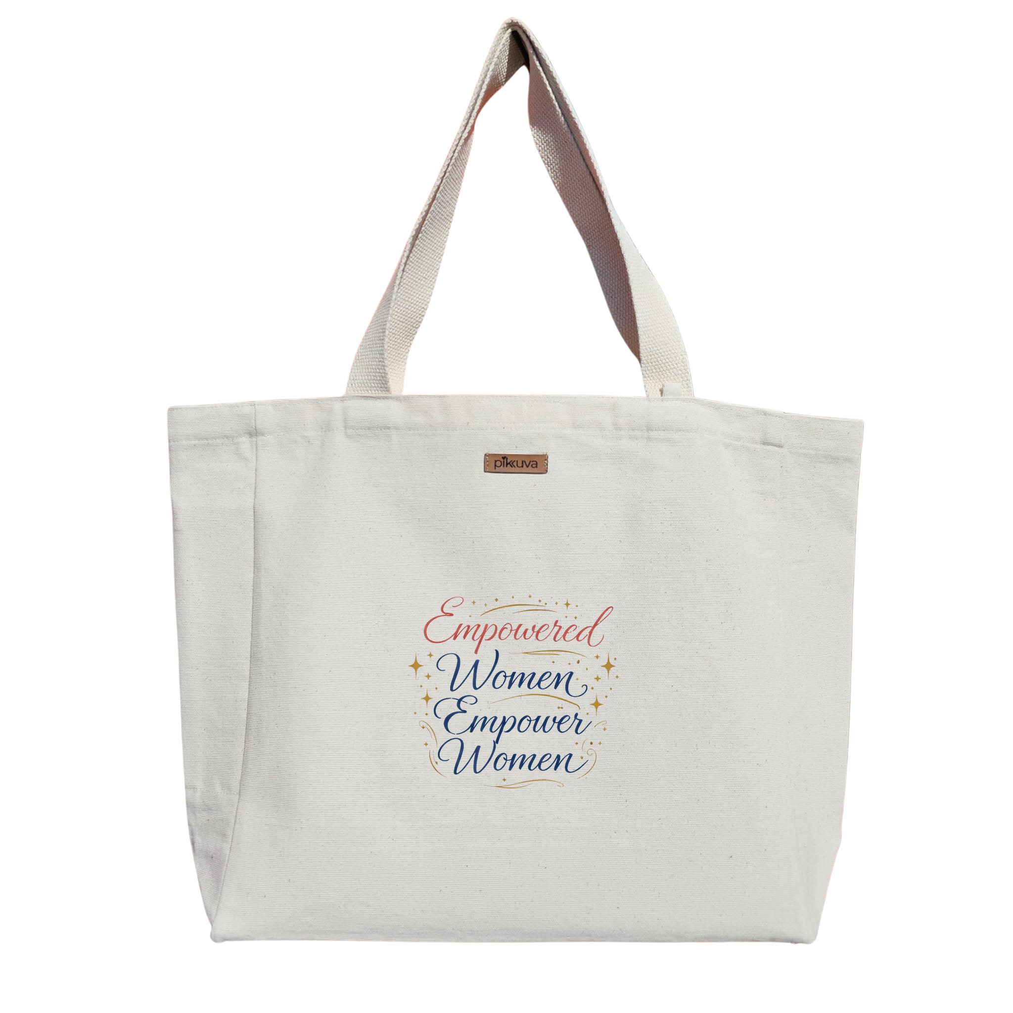 Natural Canvas Tote Bag, Natural Handle, White Velcro, Water Bottle Holder