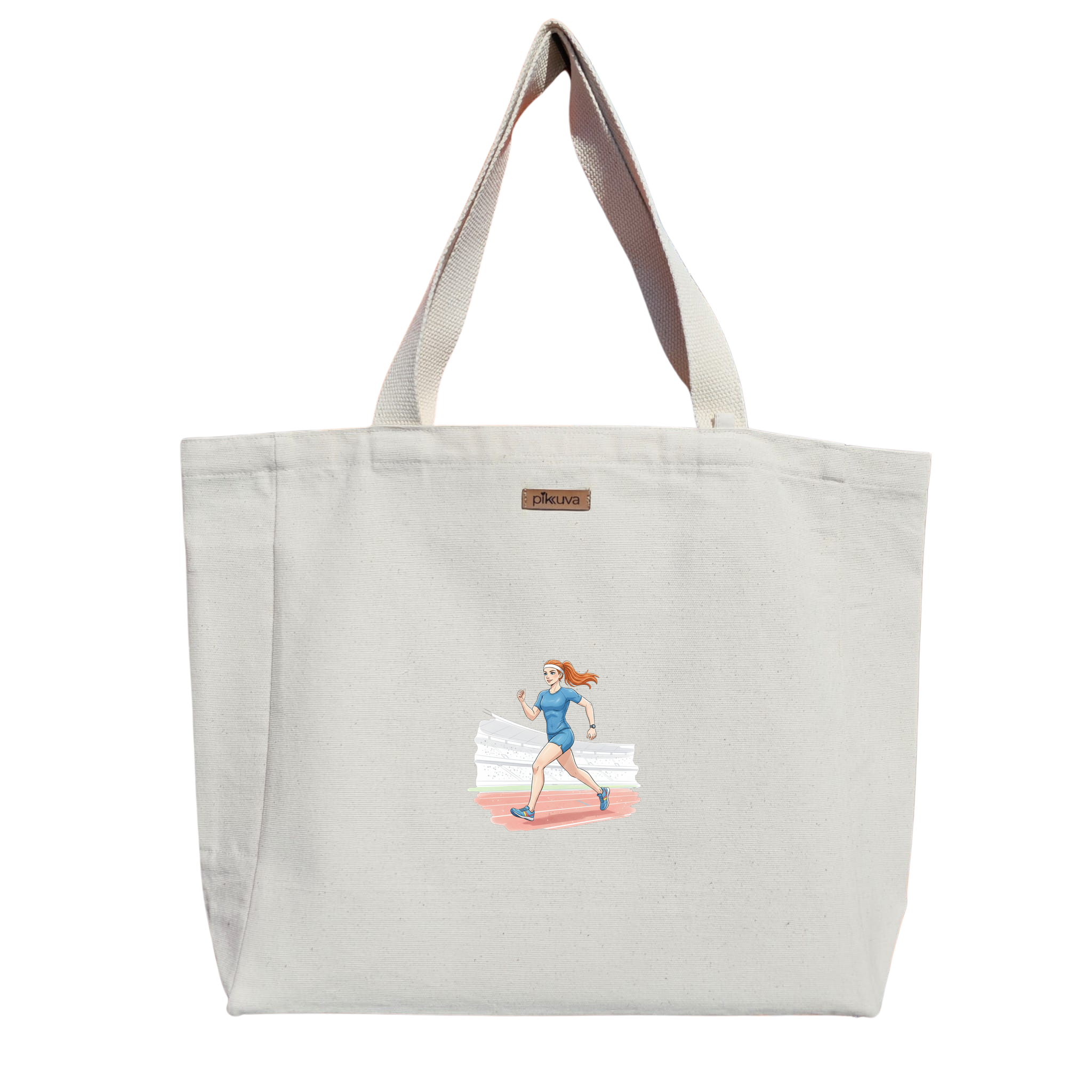 Natural Canvas Tote Bag, Natural Handle, White Velcro, Water Bottle Holder