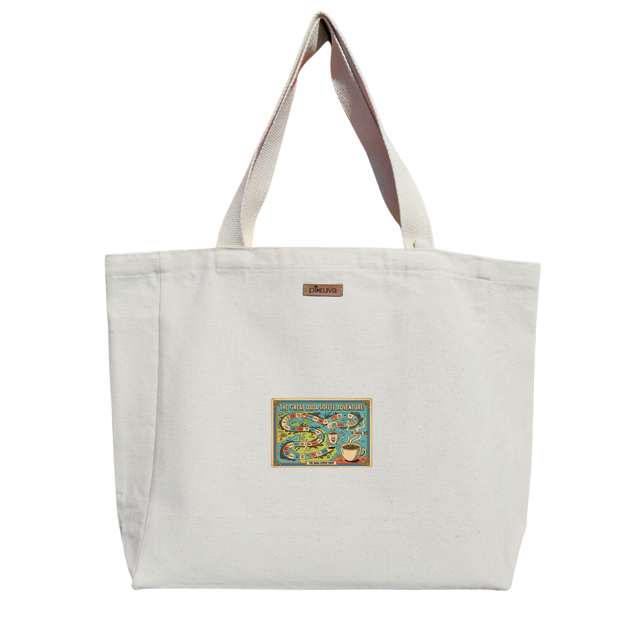 Natural Canvas Tote Bag, Natural Handle, White Velcro, Water Bottle Holder