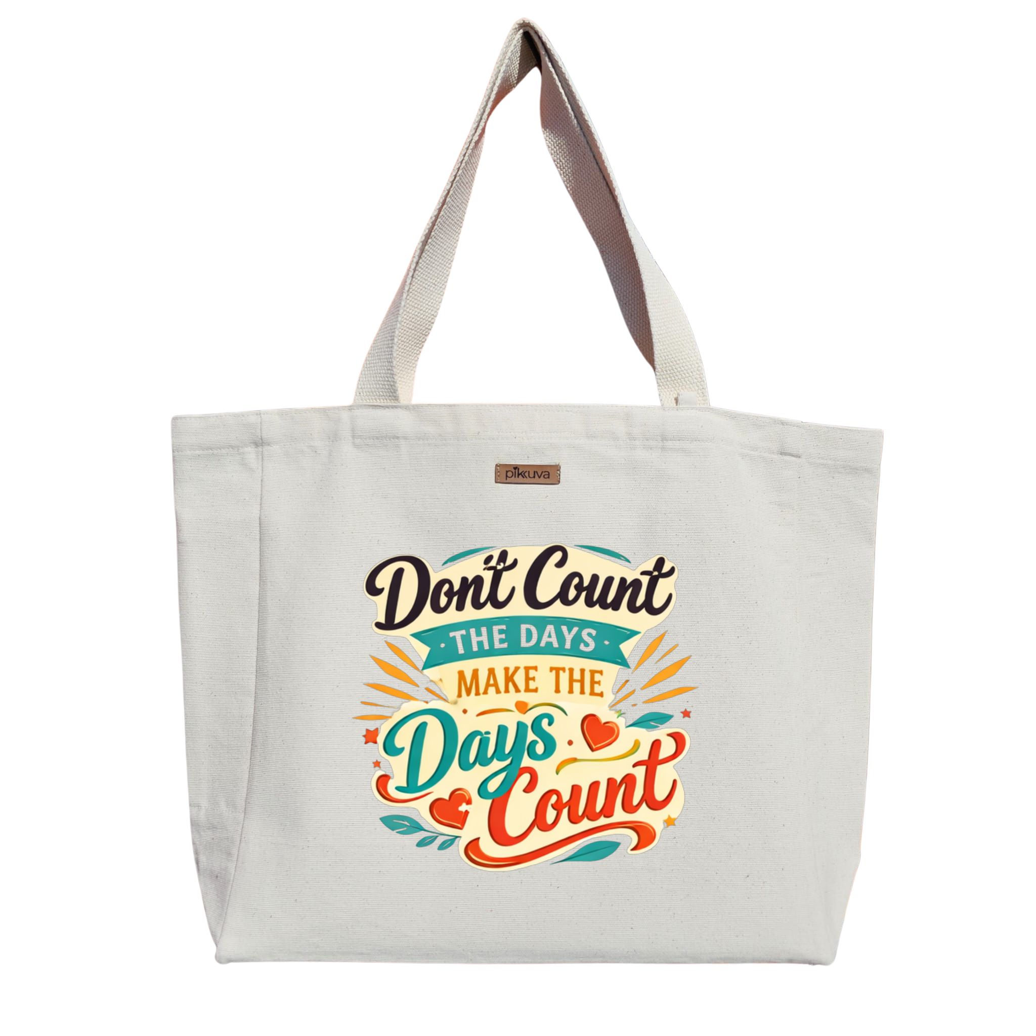 Natural Canvas Tote Bag, Natural Handle, White Velcro, Water Bottle Holder