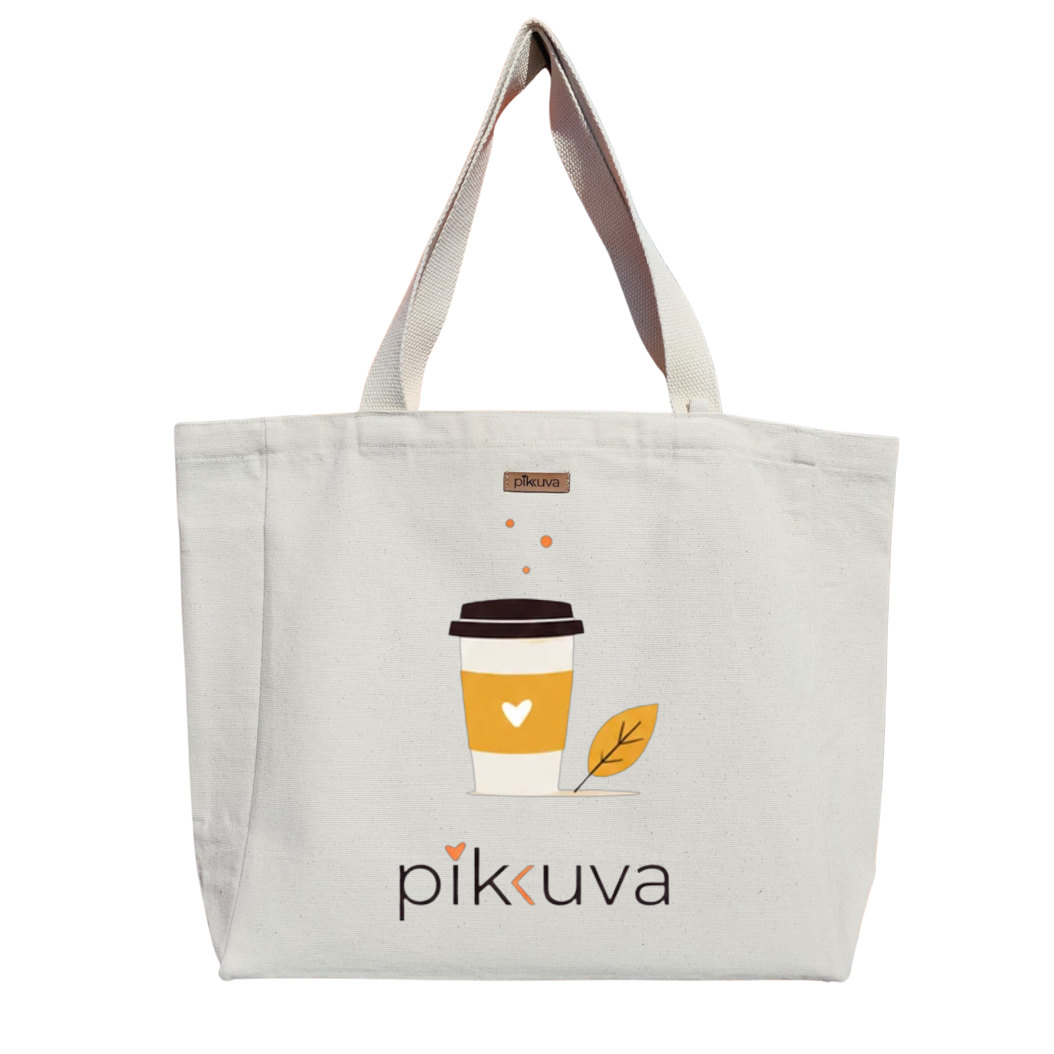 Natural Canvas Tote Bag, Natural Handle, White Velcro, Water Bottle Holder — 20x24