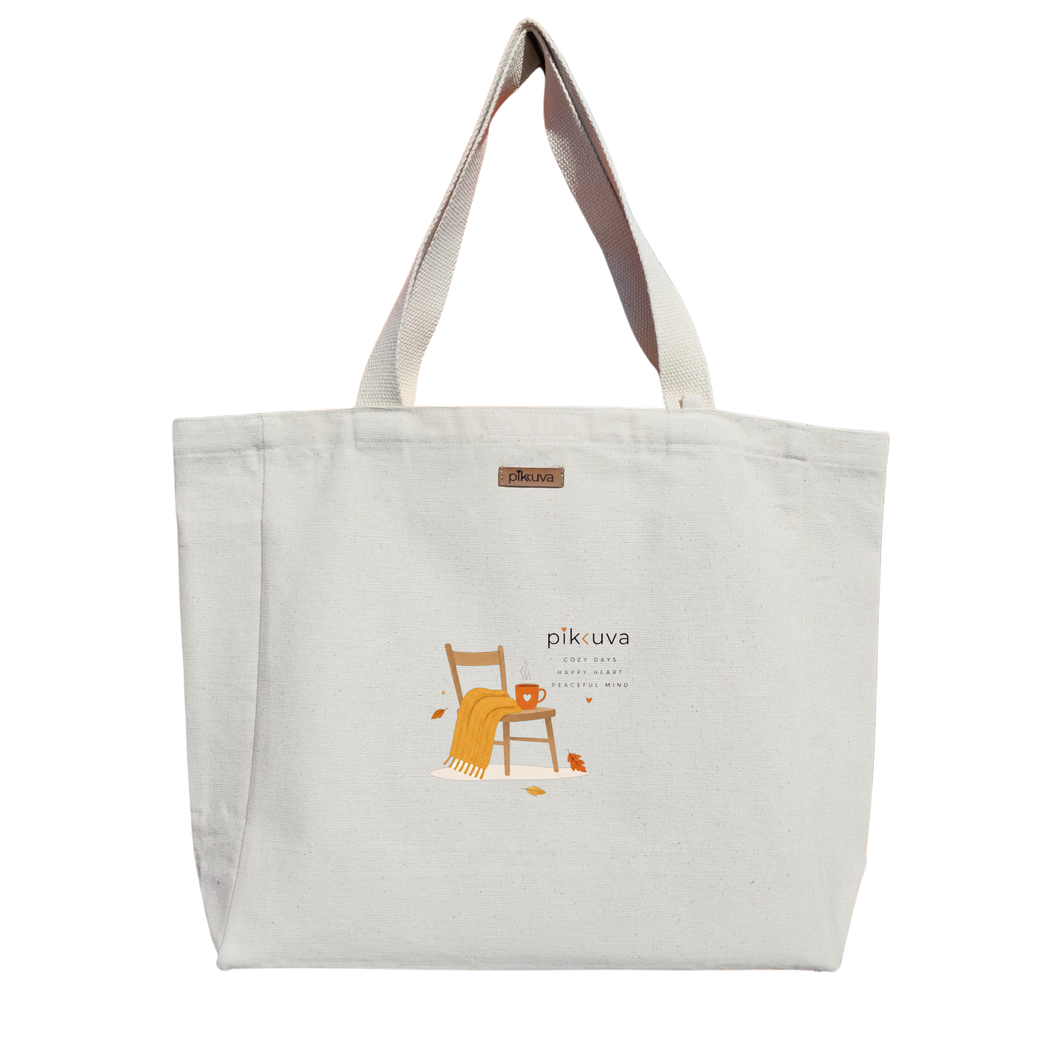 Natural Canvas Tote Bag, Natural Handle, White Velcro, Water Bottle Holder — 12x20