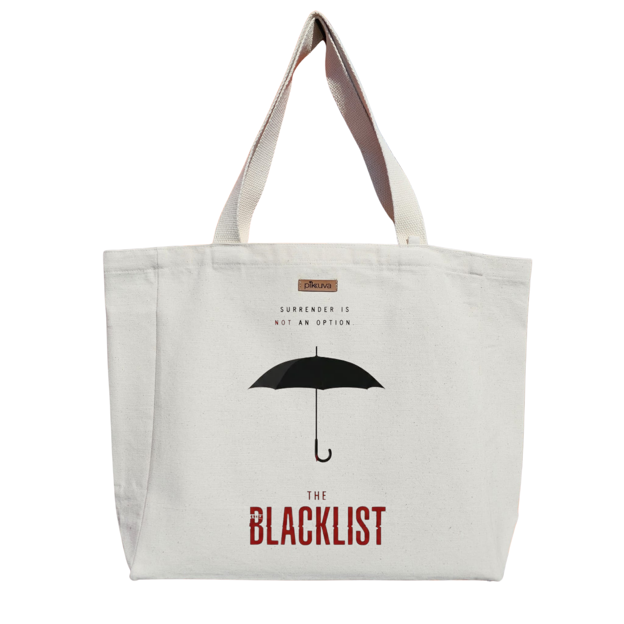 Natural Canvas Tote Bag, Natural Handle, White Velcro, Water Bottle Holder — 20x24