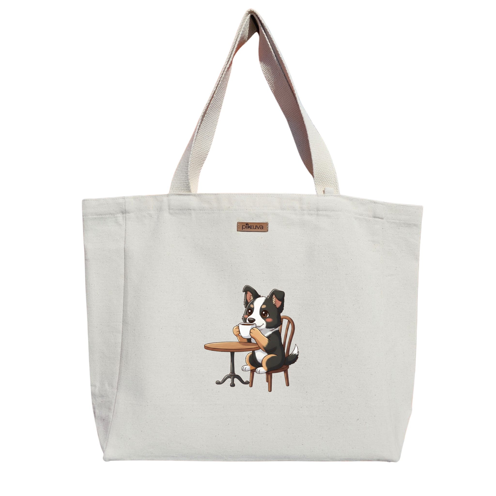 Kahve Keyfi Yapan Sevimli Köpek Kanvas Çanta — 12x20