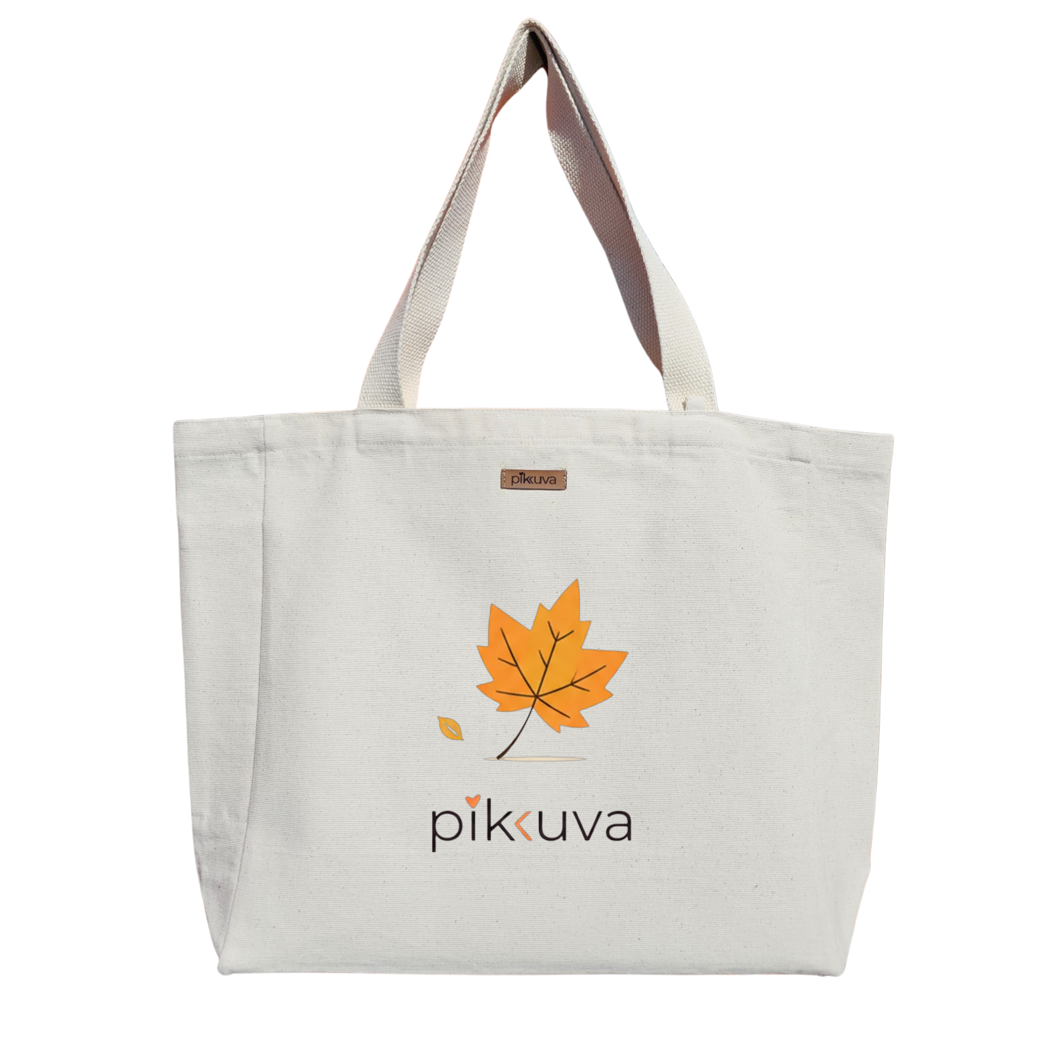 Natural Canvas Tote Bag, Natural Handle, White Velcro, Water Bottle Holder — 12x20