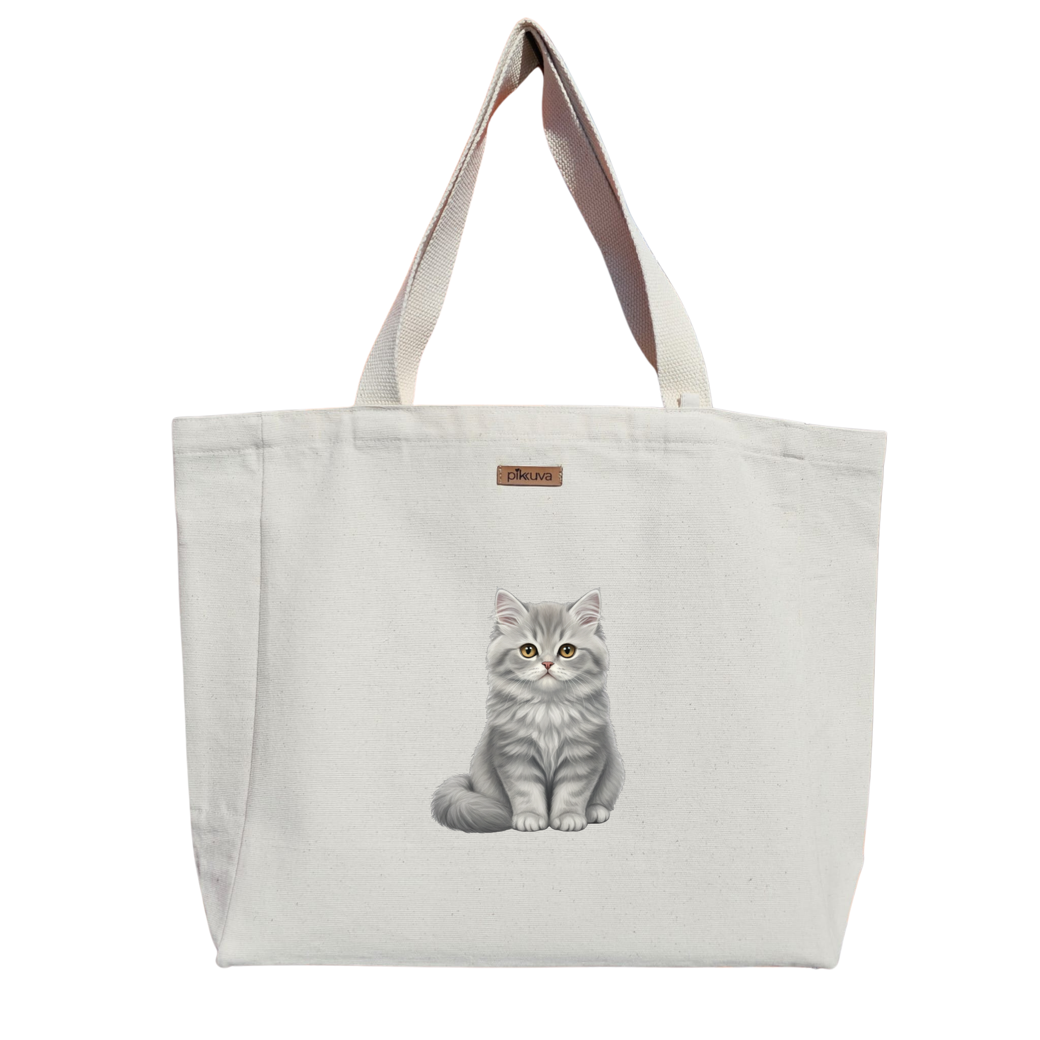Natural Canvas Tote Bag, Natural Handle, White Velcro, Water Bottle Holder — 12x20