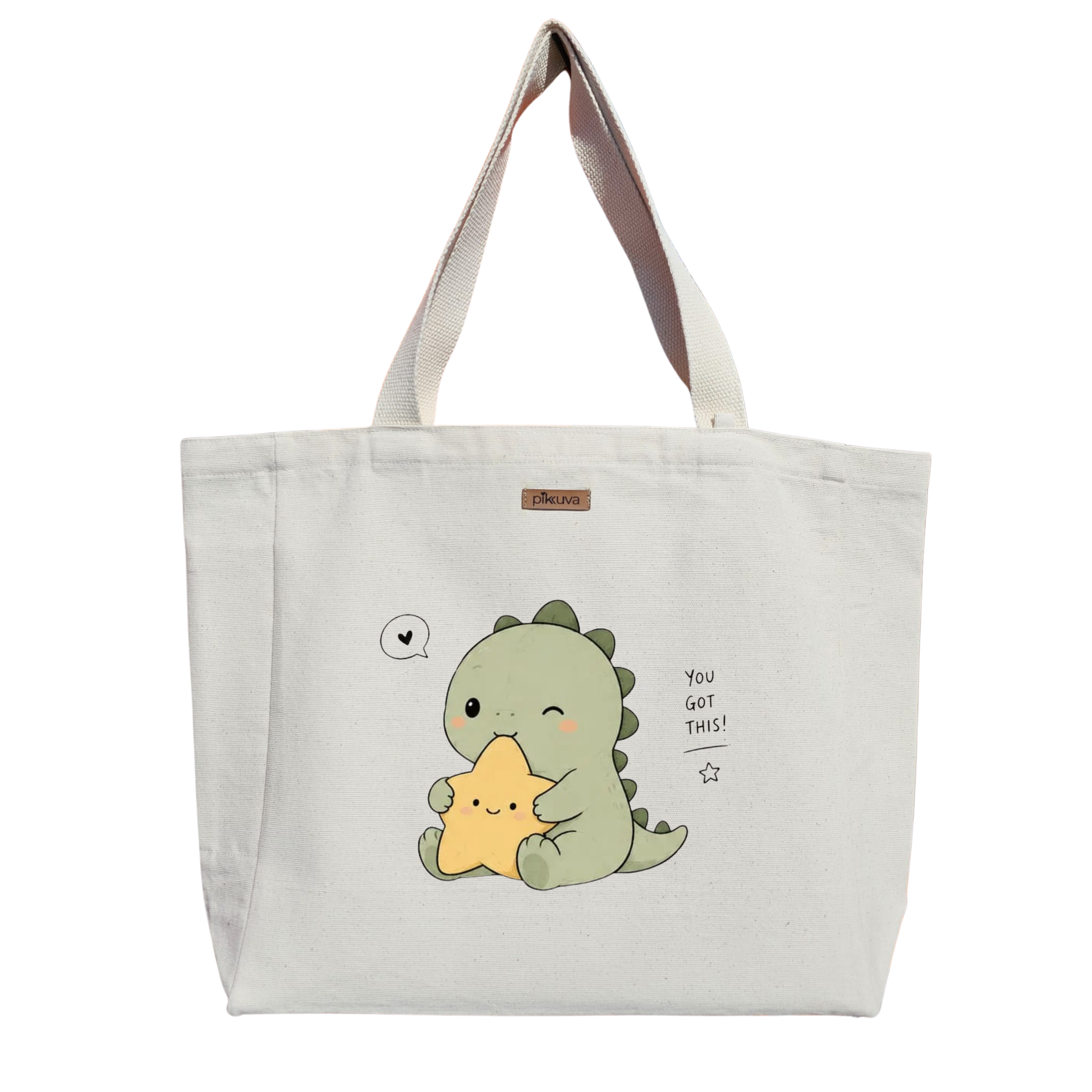 Natural Canvas Tote Bag, Natural Handle, White Velcro, Water Bottle Holder — 20x24