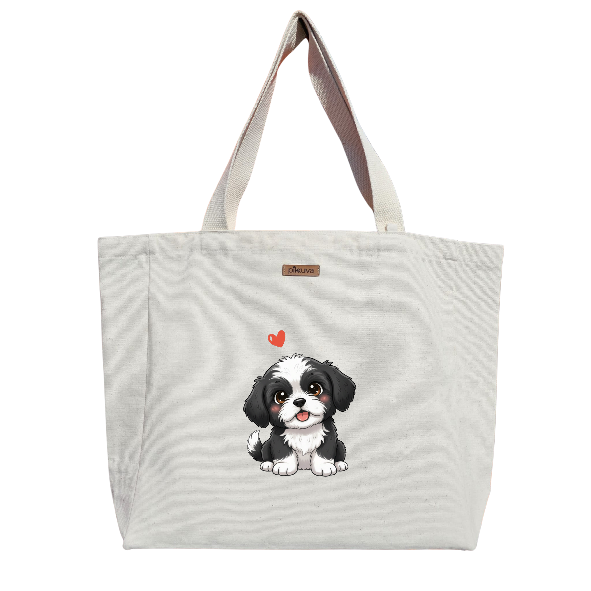 Natural Canvas Tote Bag, Natural Handle, White Velcro, Water Bottle Holder — 12x20
