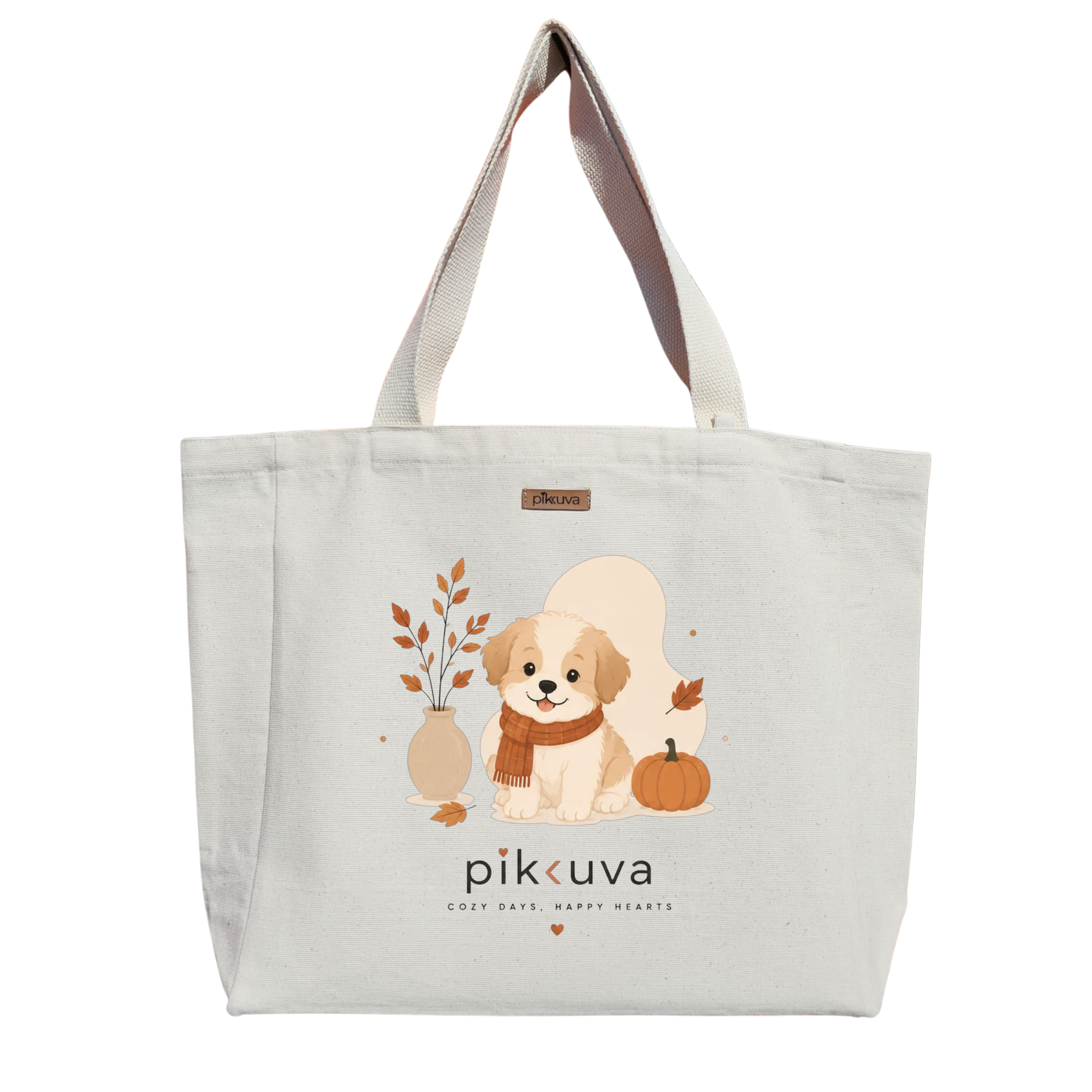 Natural Canvas Tote Bag, Natural Handle, White Velcro, Water Bottle Holder — 20x24