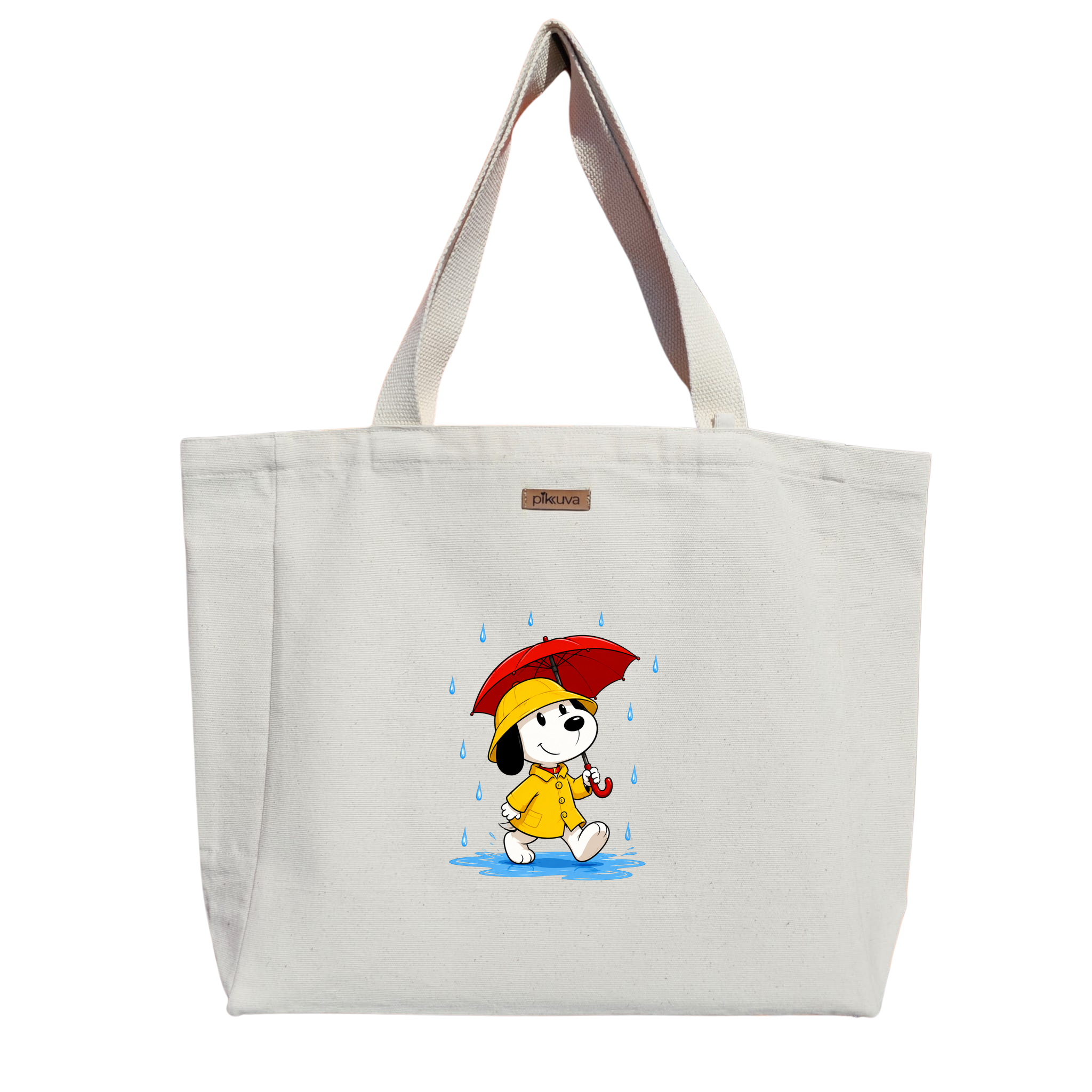 Natural Canvas Tote Bag, Natural Handle, White Velcro, Water Bottle Holder — 12x20