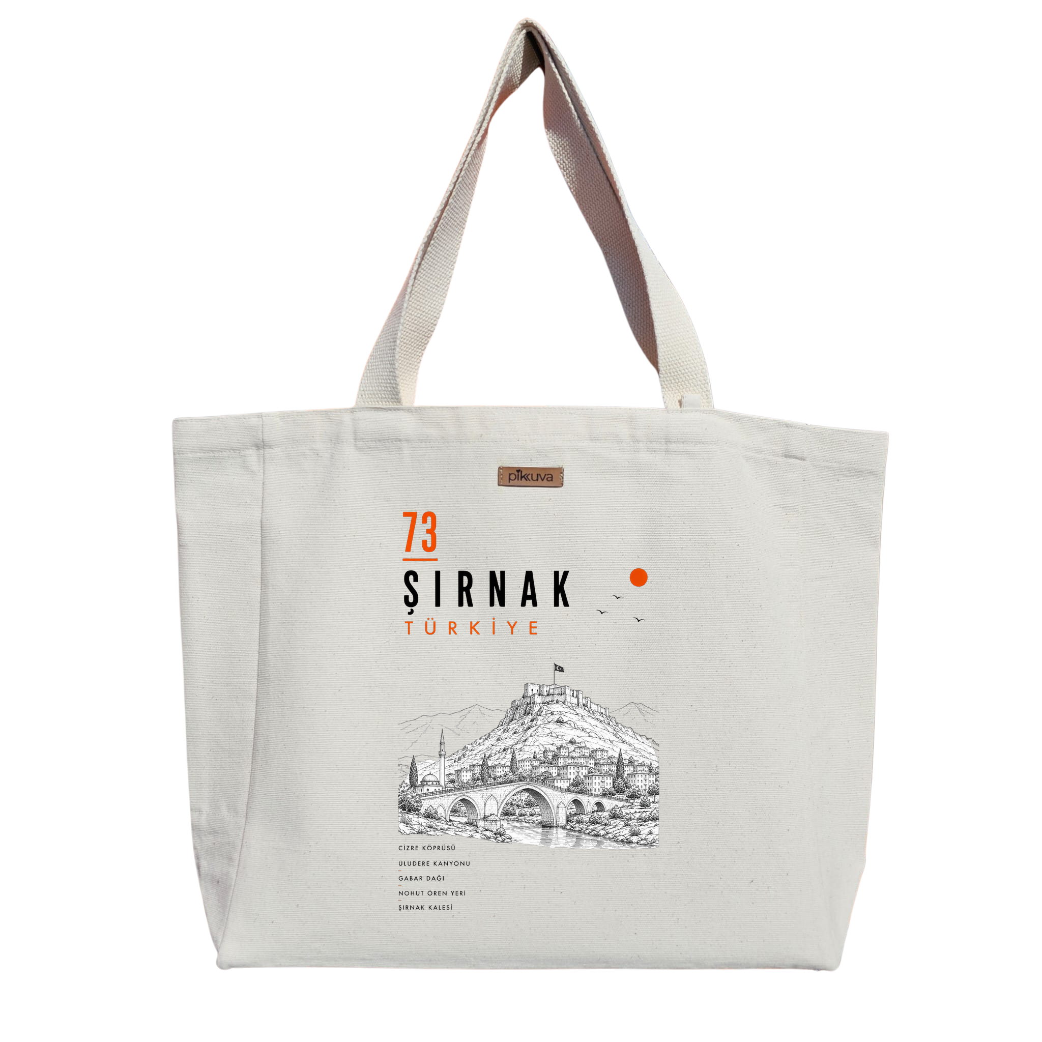 Natural Canvas Tote Bag, Natural Handle, White Velcro, Water Bottle Holder — 20x24