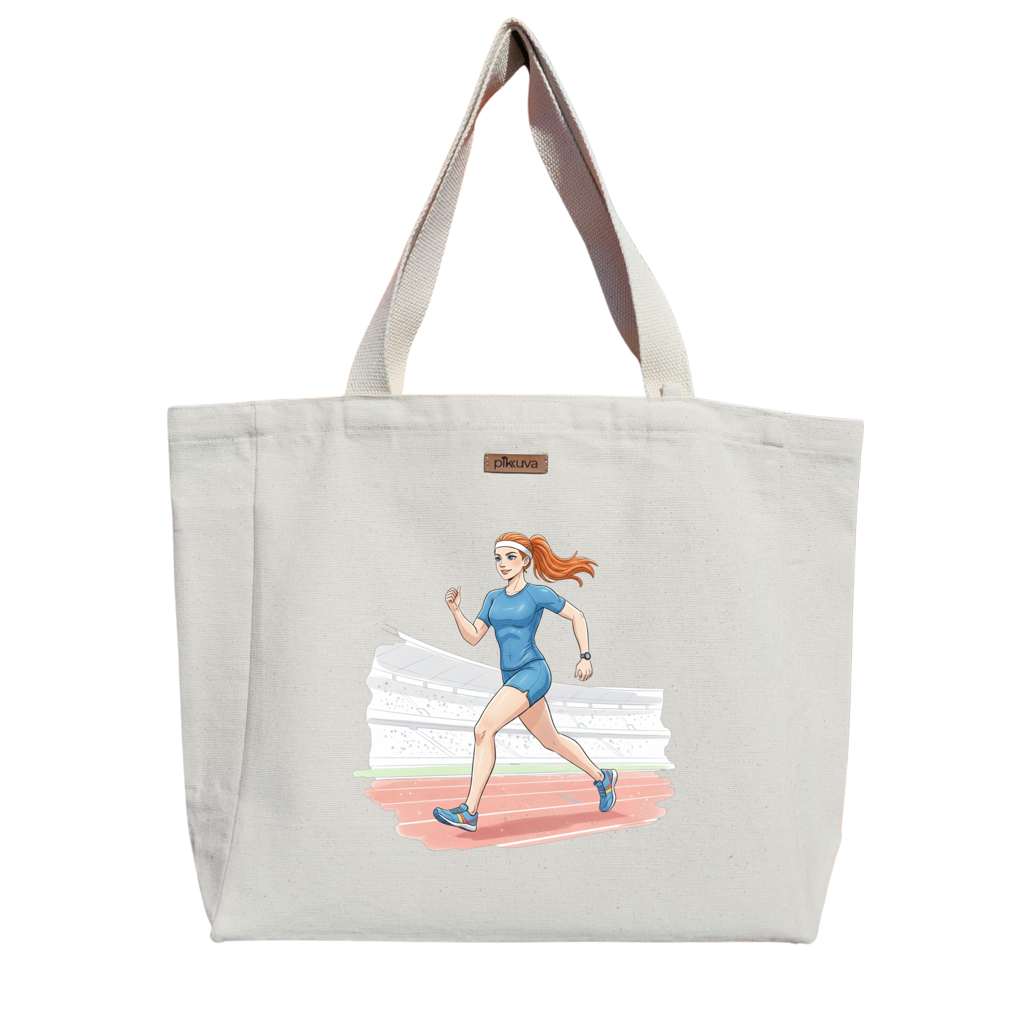 Natural Canvas Tote Bag, Natural Handle, White Velcro, Water Bottle Holder — 20x24