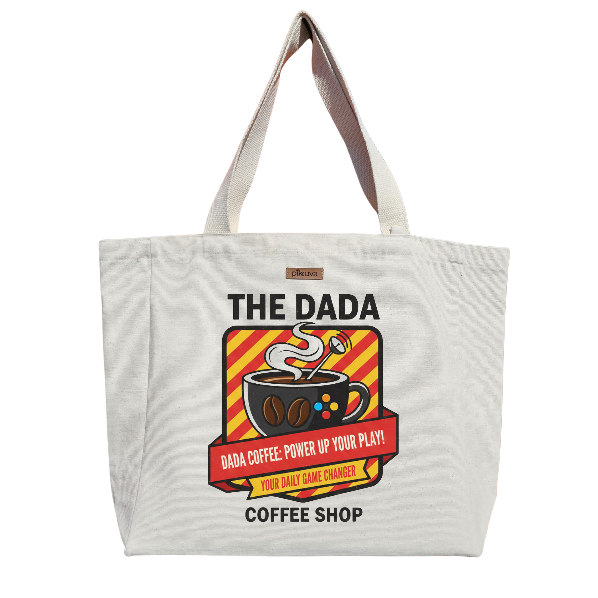 Natural Canvas Tote Bag, Natural Handle, White Velcro, Water Bottle Holder — 20x24