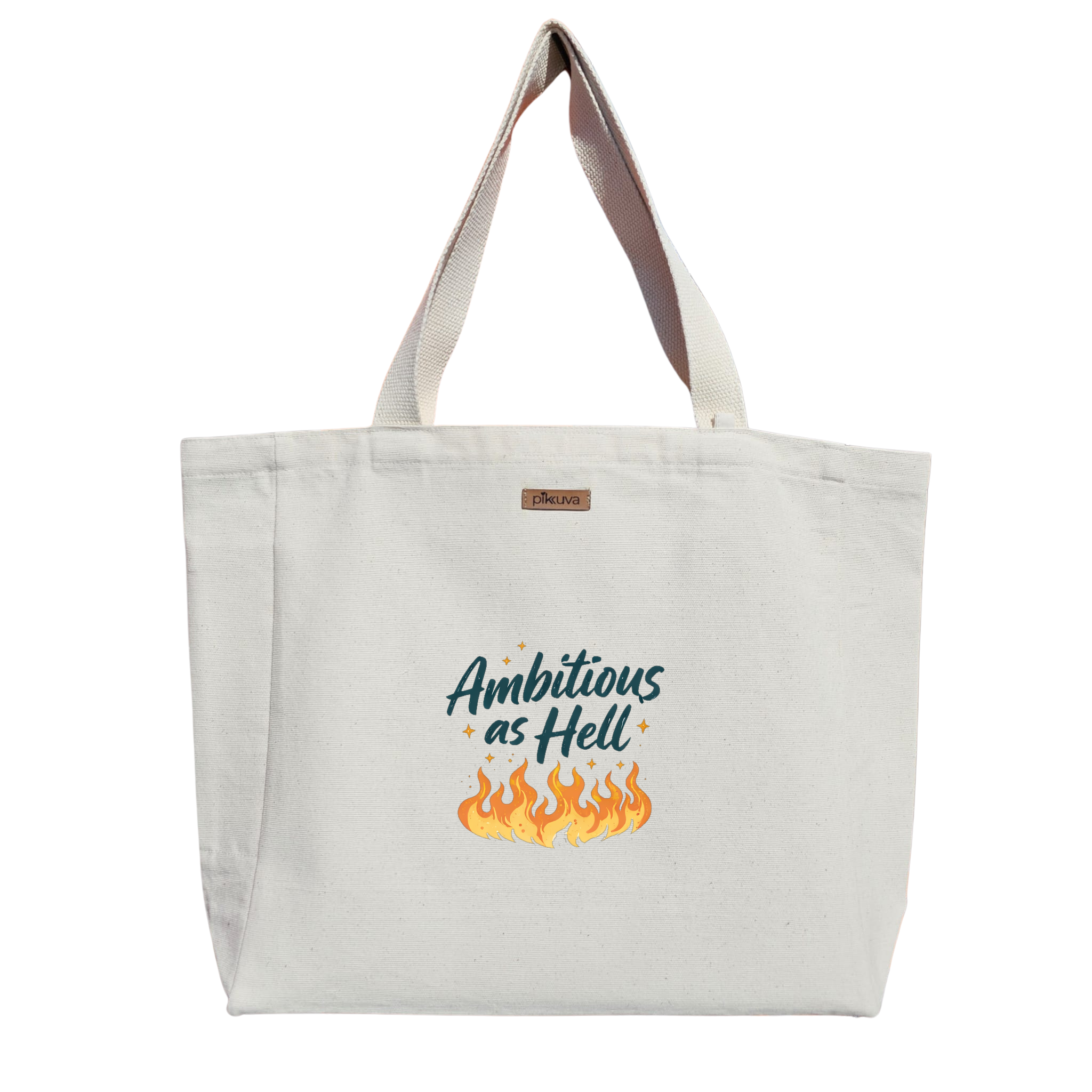 Natural Canvas Tote Bag, Natural Handle, White Velcro, Water Bottle Holder