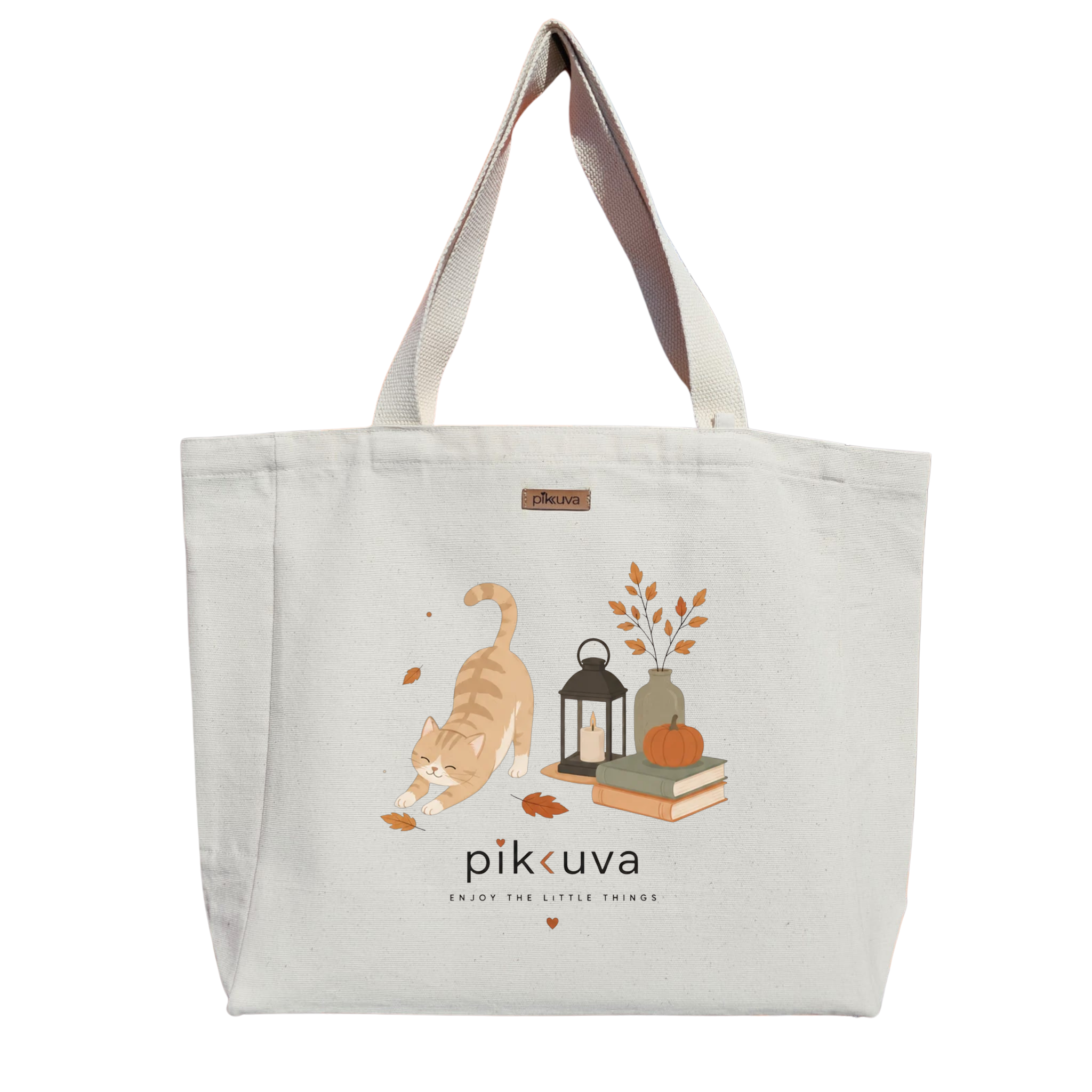 Natural Canvas Tote Bag, Natural Handle, White Velcro, Water Bottle Holder — 20x24