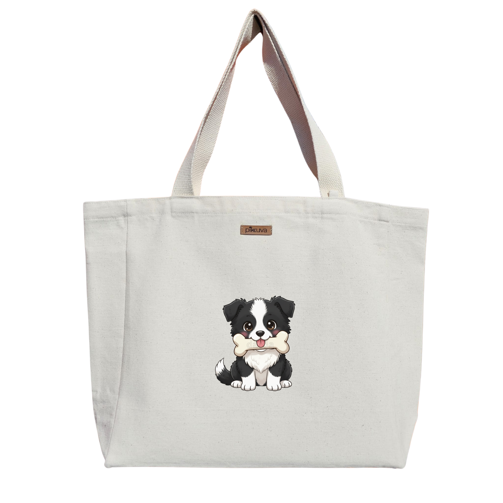 Natural Canvas Tote Bag, Natural Handle, White Velcro, Water Bottle Holder