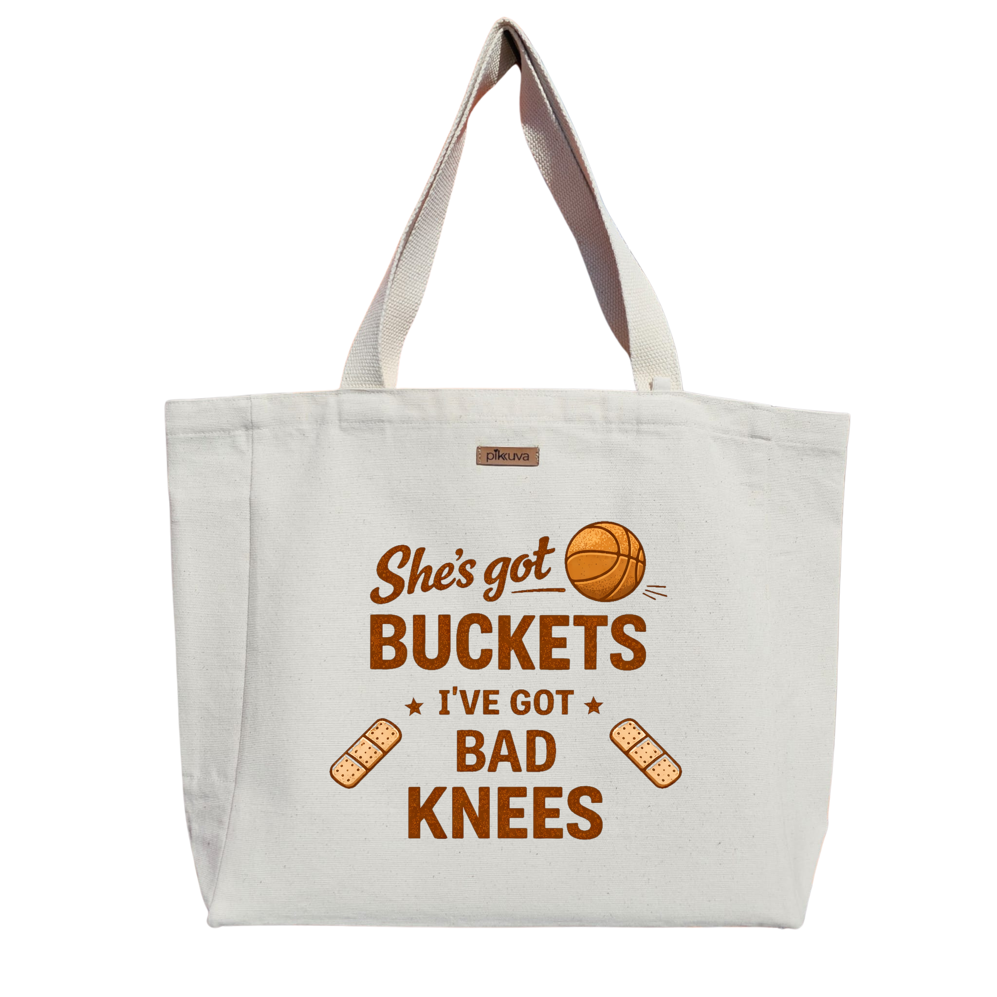 Natural Canvas Tote Bag, Natural Handle, White Velcro, Water Bottle Holder — 24x20