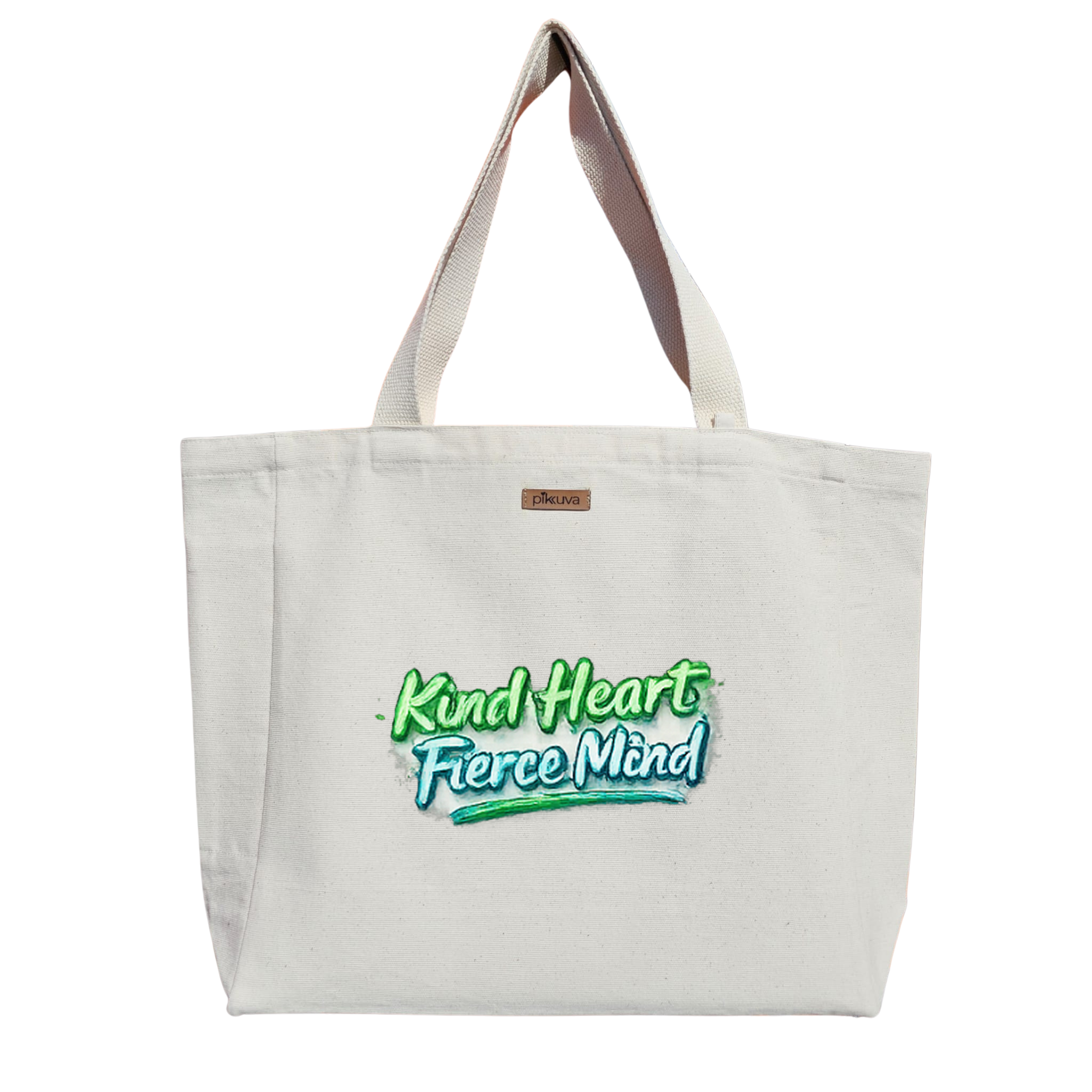 Natural Canvas Tote Bag, Natural Handle, White Velcro, Water Bottle Holder