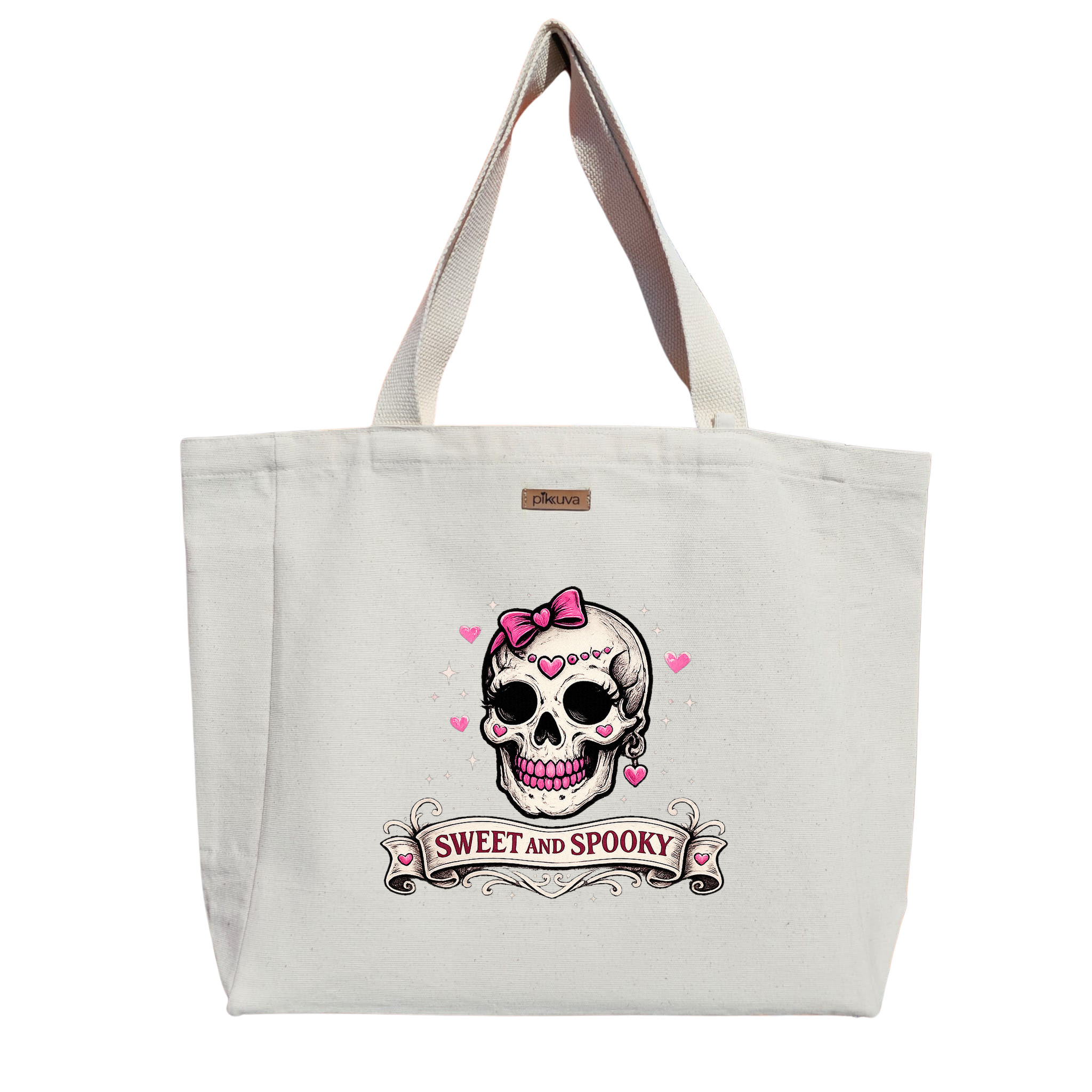 Natural Canvas Tote Bag, Natural Handle, White Velcro, Water Bottle Holder — 20x24