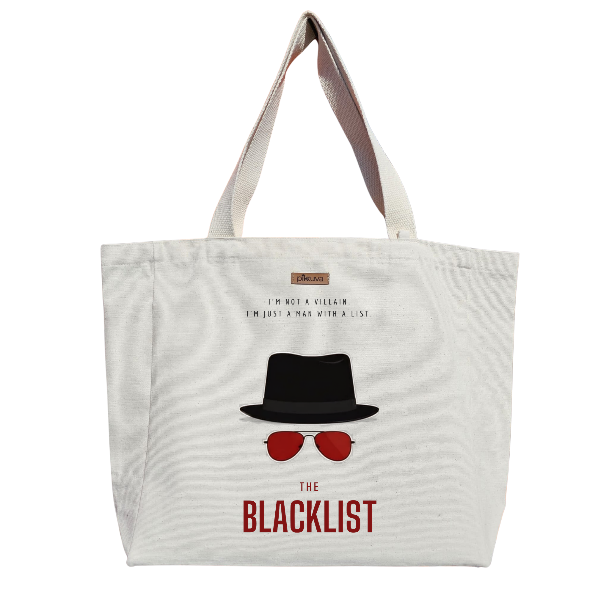 Natural Canvas Tote Bag, Natural Handle, White Velcro, Water Bottle Holder — 20x24